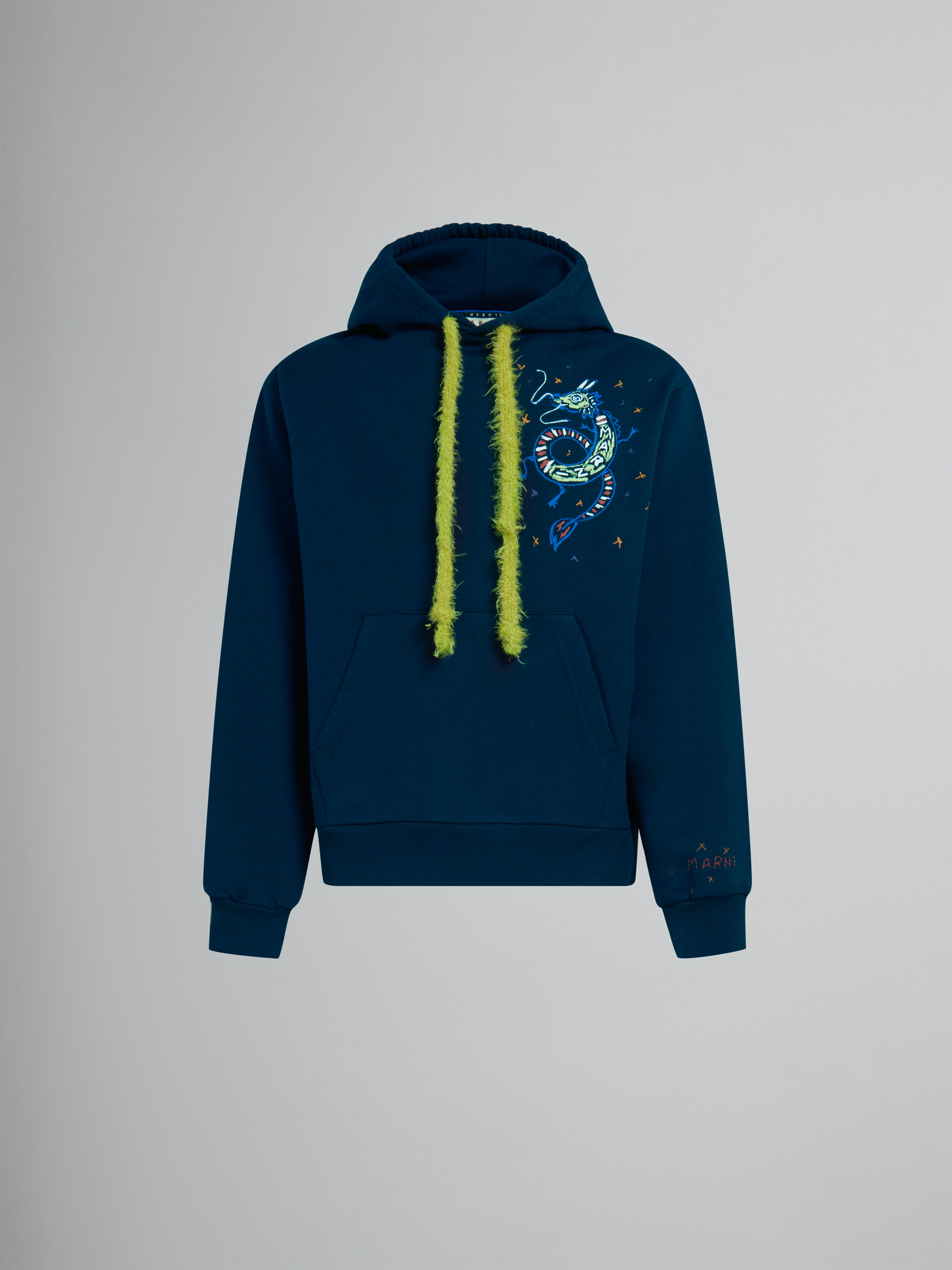 Blue bio jersey hoodie with dragon print - Sweaters - Image 1