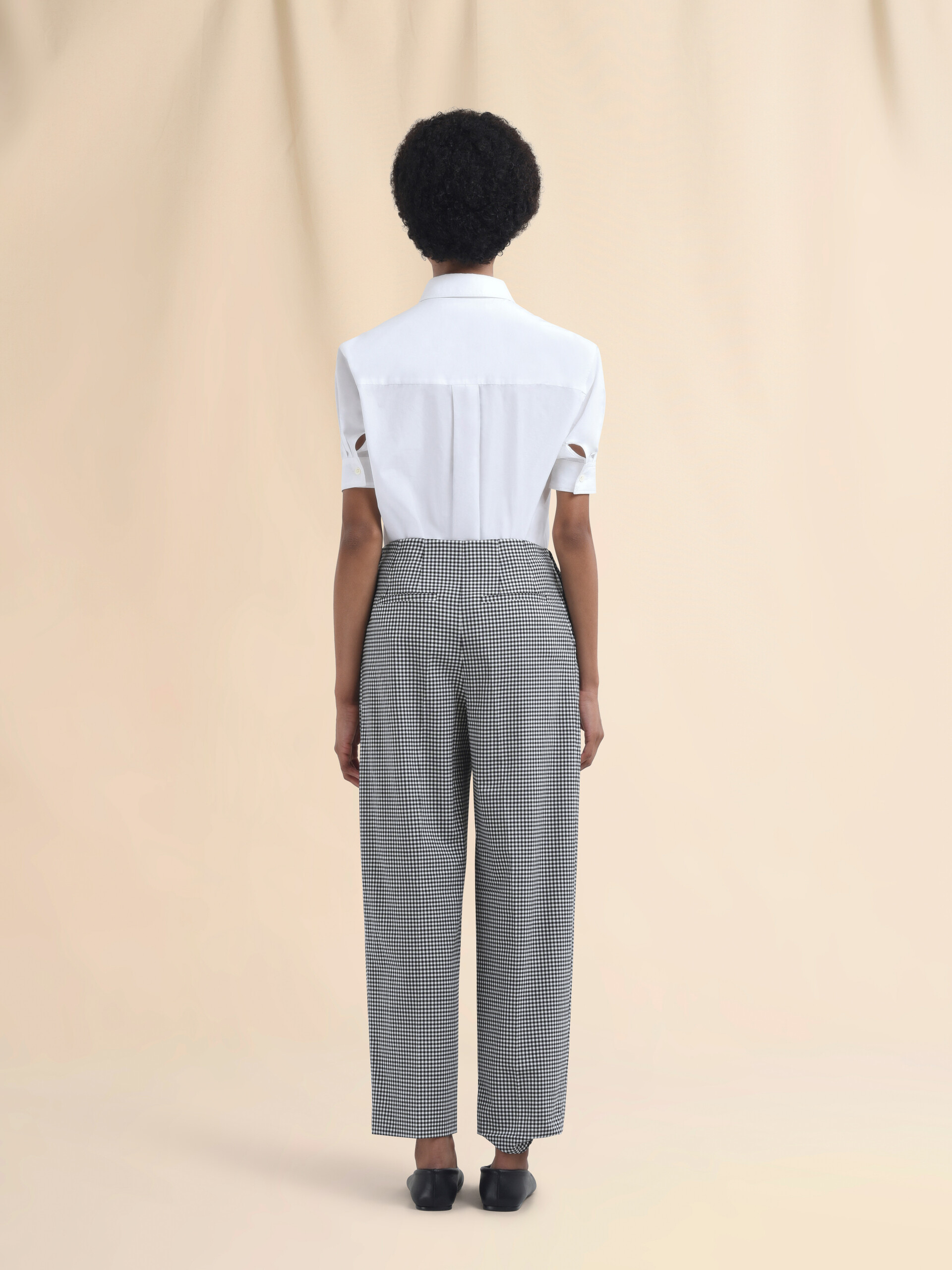 ブラック ホワイト ウール混チェックパンツ - パンツ - Image 3