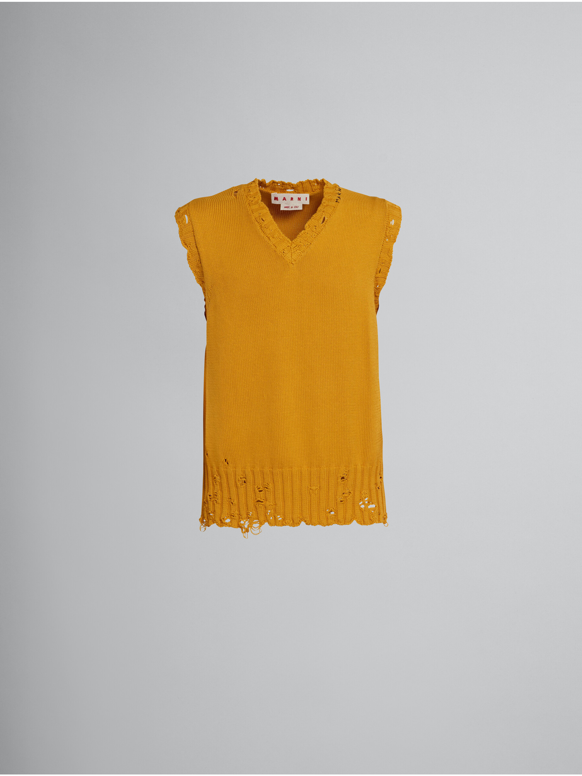 Orange cotton V neck sweater - Pullovers - Image 1
