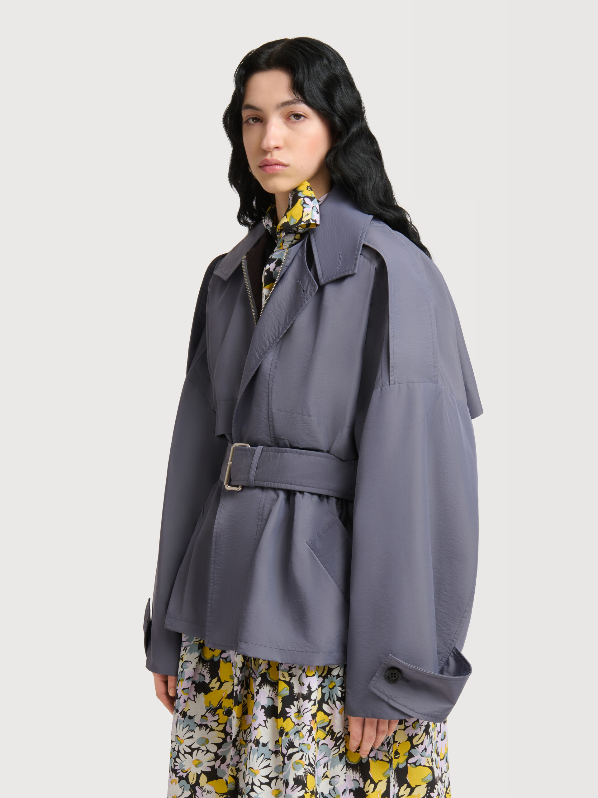 Grey nylon blouson with belt - Jackets - Image 3