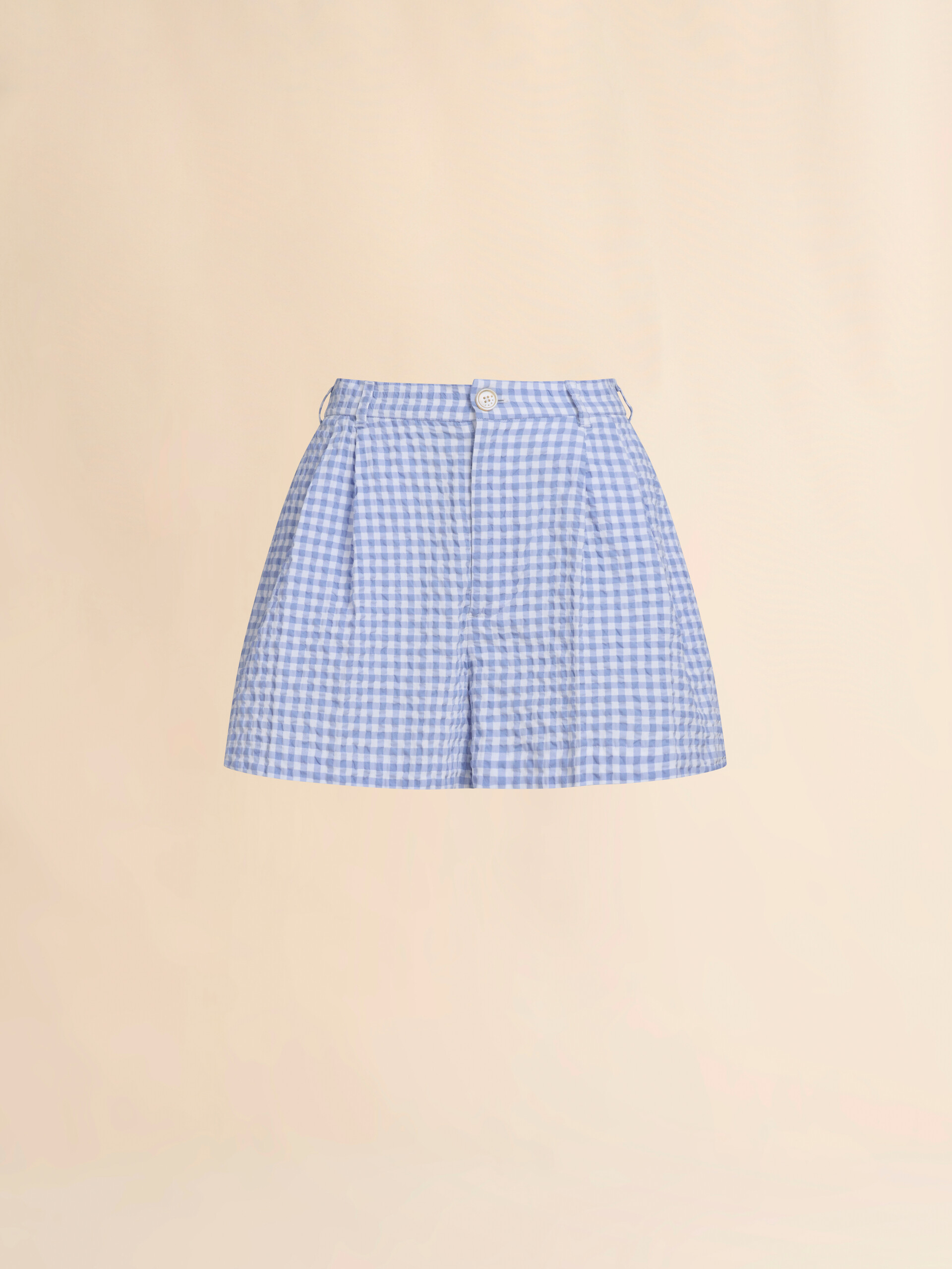 Light blue and white checked seersucker shorts - Pants - Image 1