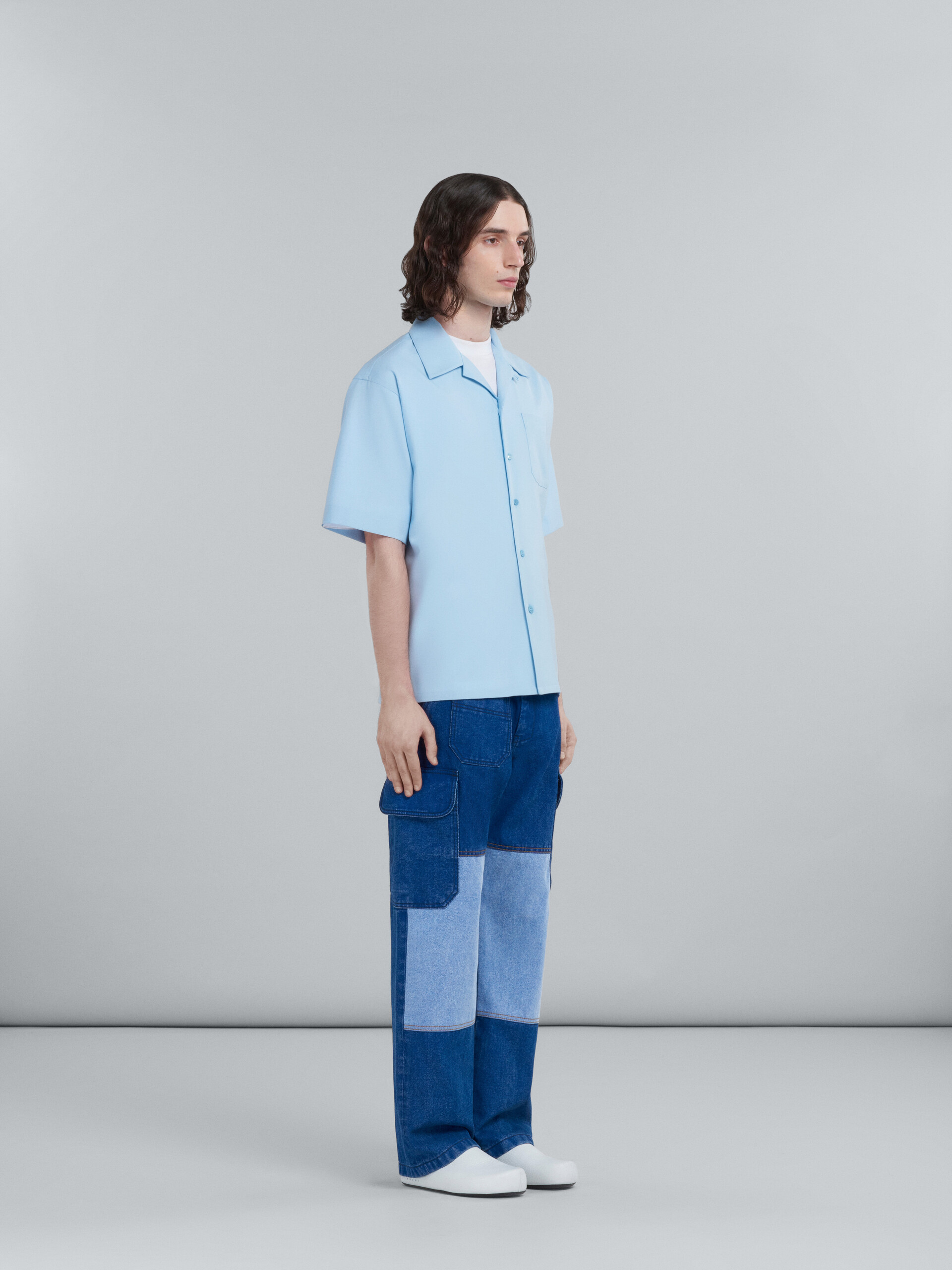 Light blue tropical wool bowling shirt - Shirts - Image 5