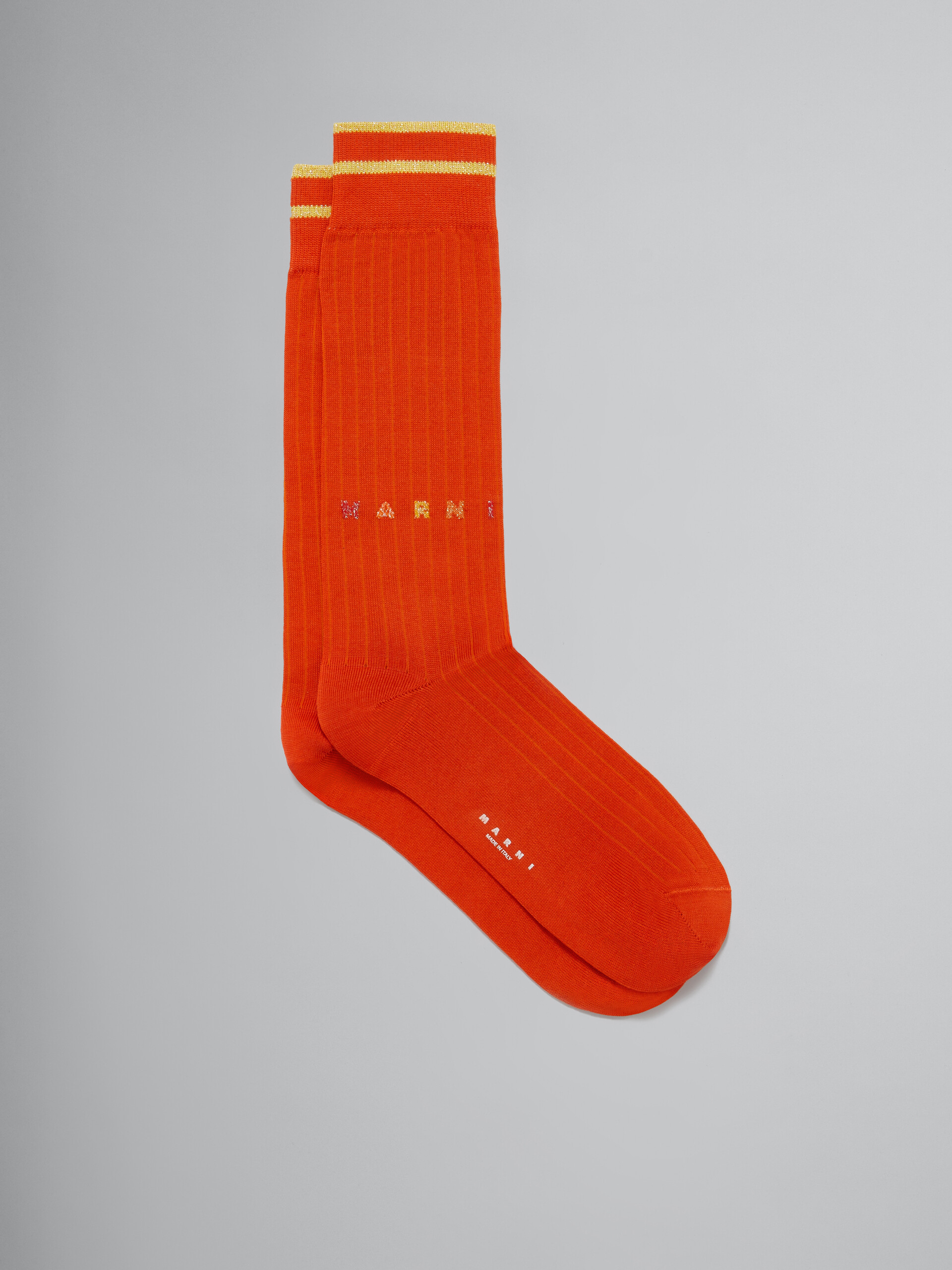 Red cotton socks with Lurex logo - Socks - Image 1