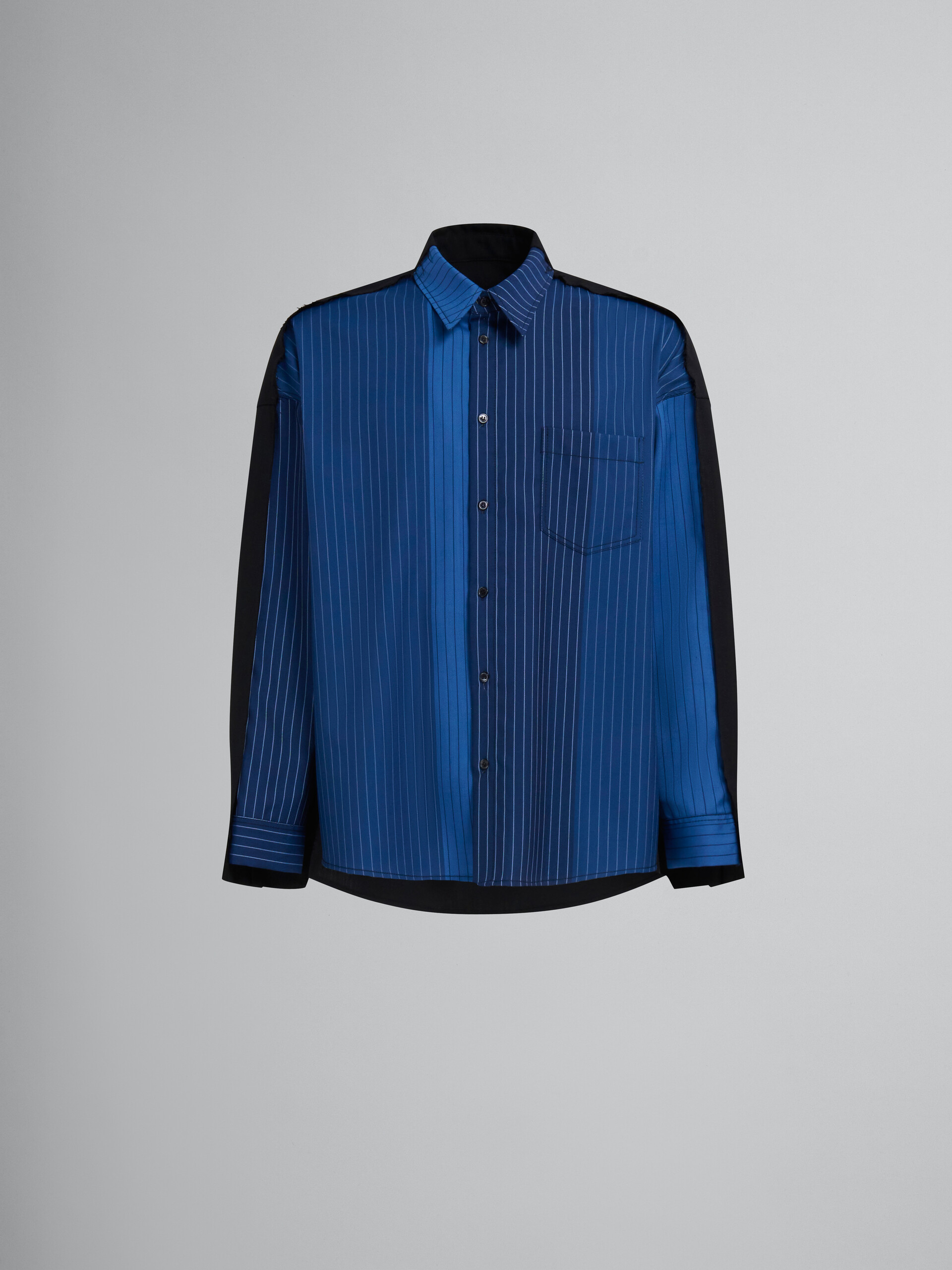 Camicia in lana gessata blu dégradé con retro a contrasto - Camicie - Image 1