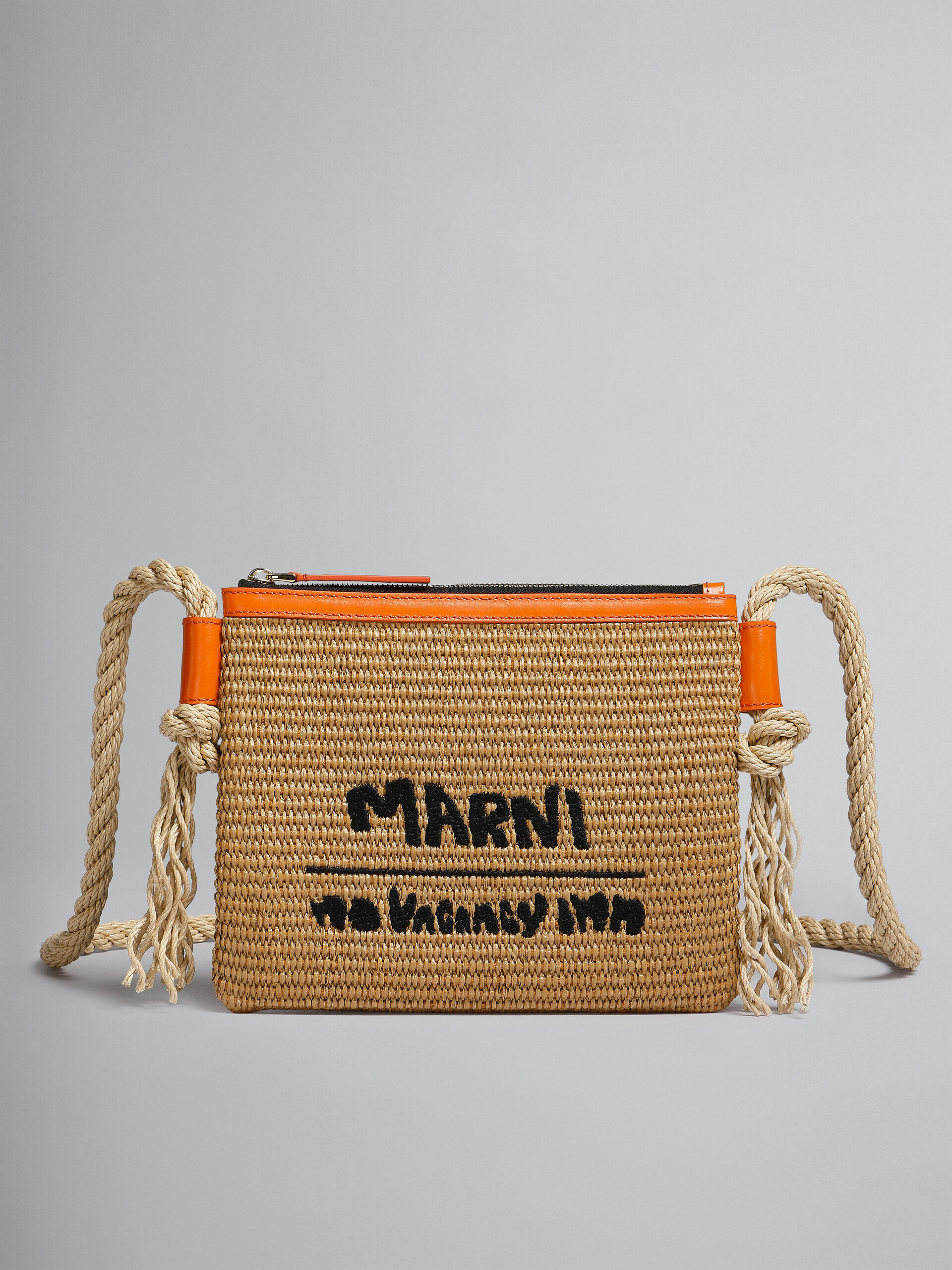 Marni x No Vacancy Inn - Marcel Zip Pochette in raffia with orange trims - Pochette - Image 1