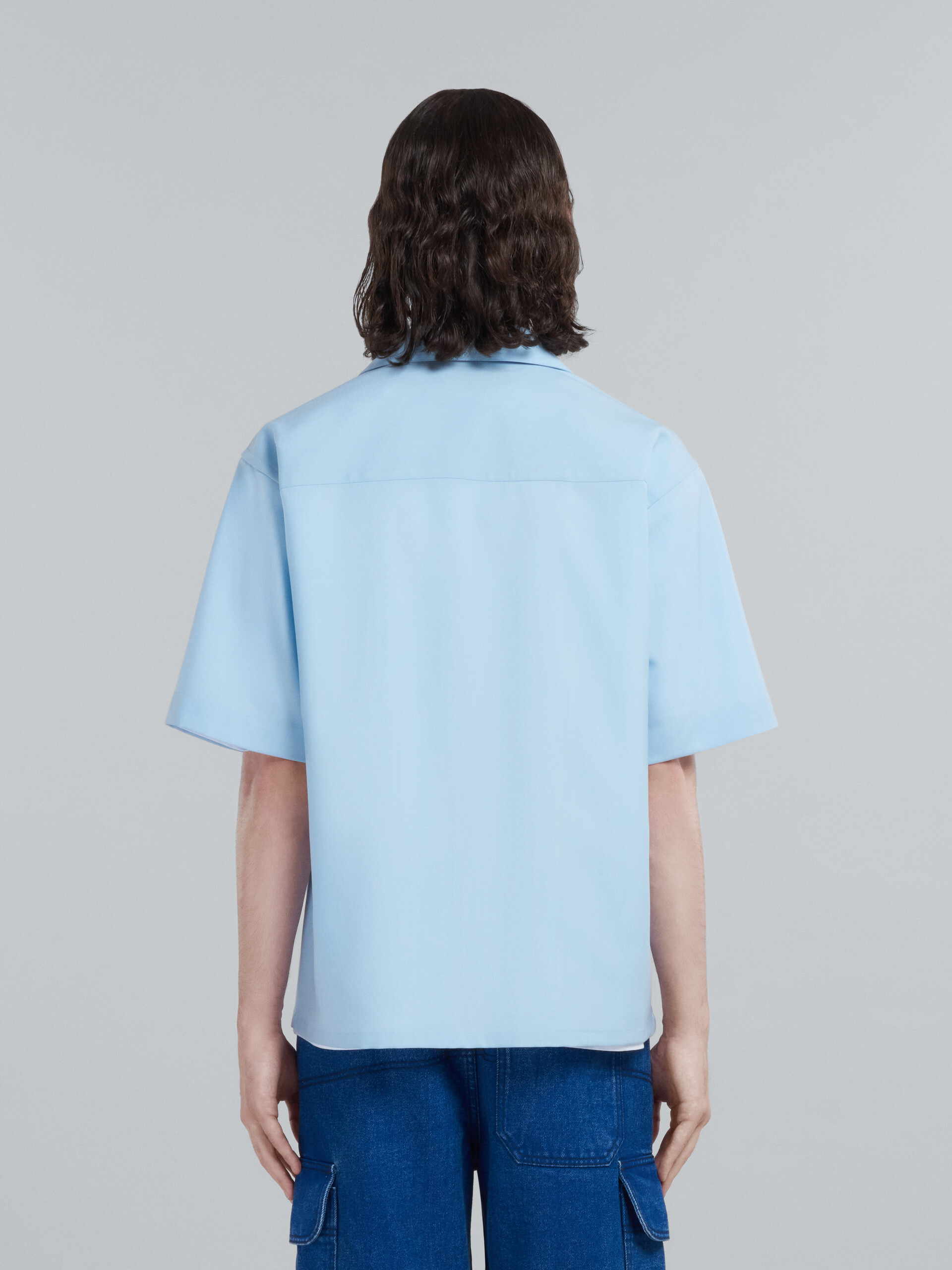 Light blue tropical wool bowling shirt - Shirts - Image 3