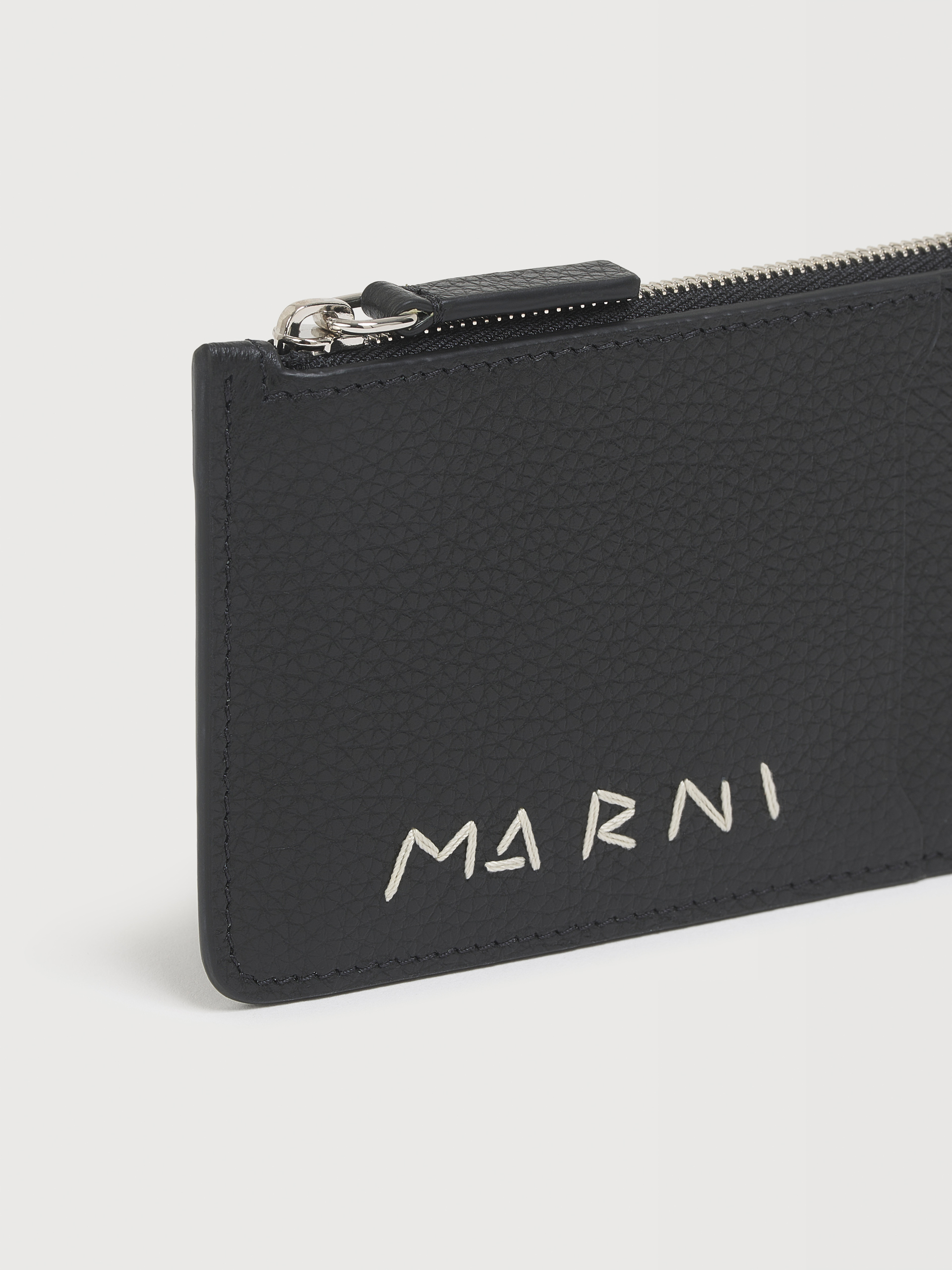 Black leather card case with Marni Mending embroidery - Wallets - Image 4