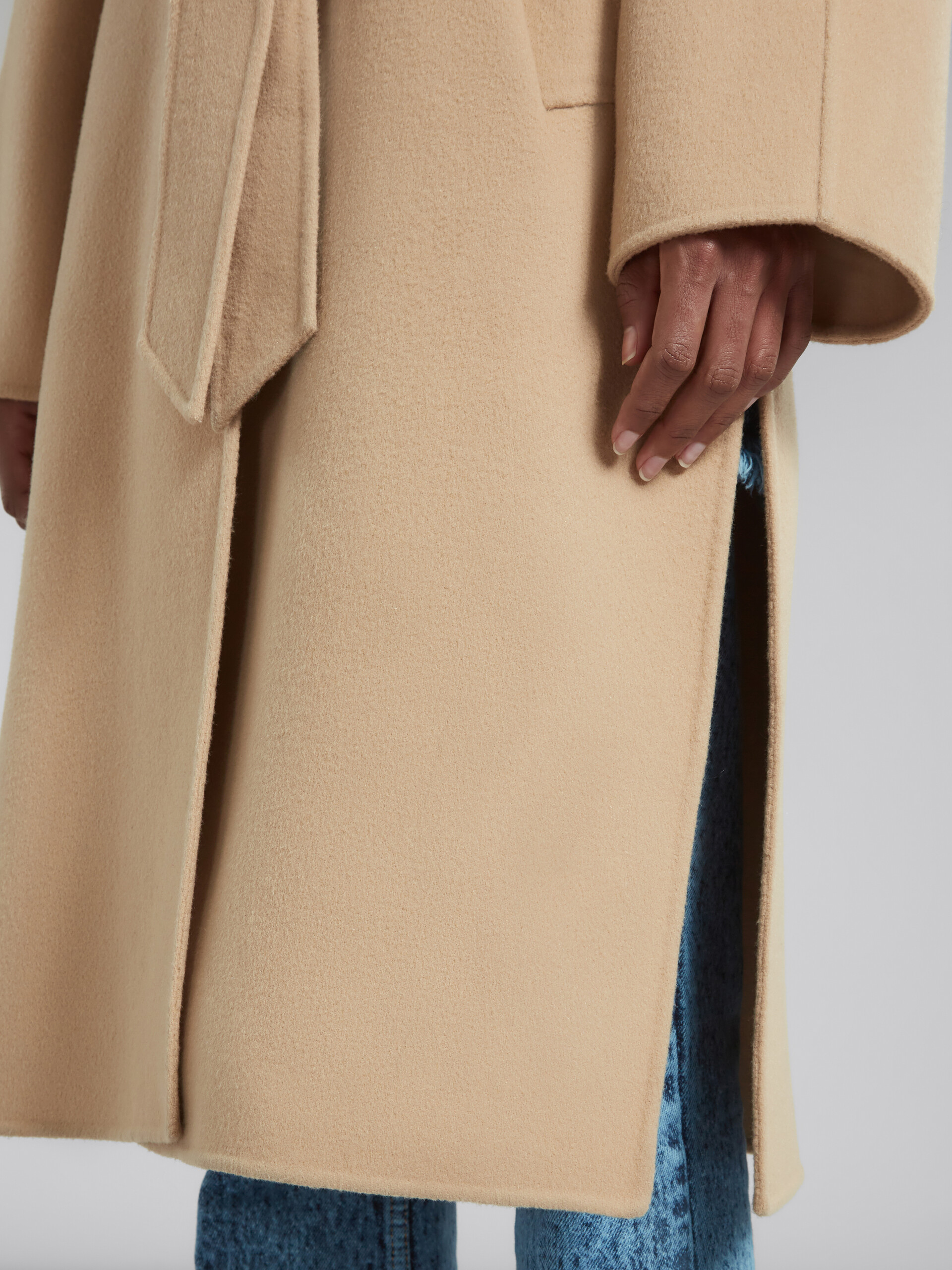 Beige wool coat with waist belt - Coat - Image 5