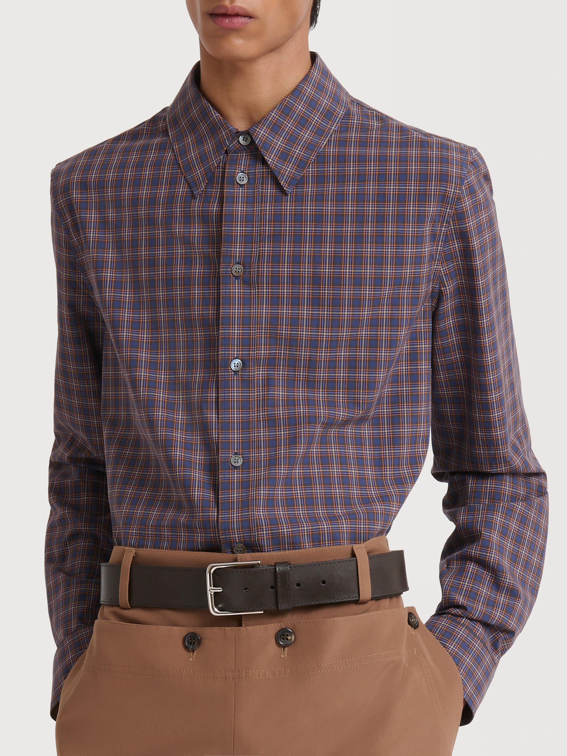 Blue checked cotton shirt - Shirts - Image 5