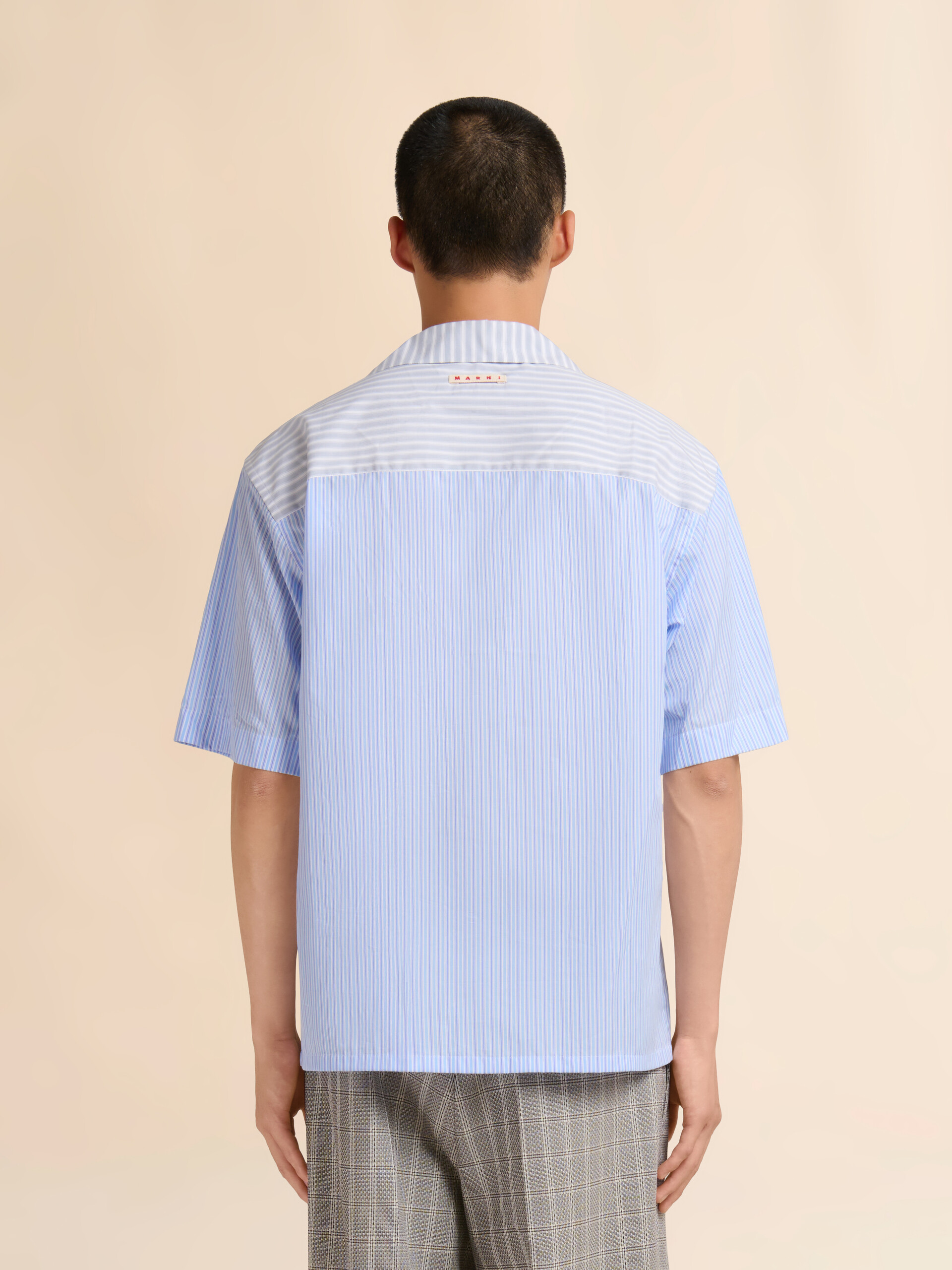 Blue striped poplin bowling shirt with contrast accents - Shirts - Image 3