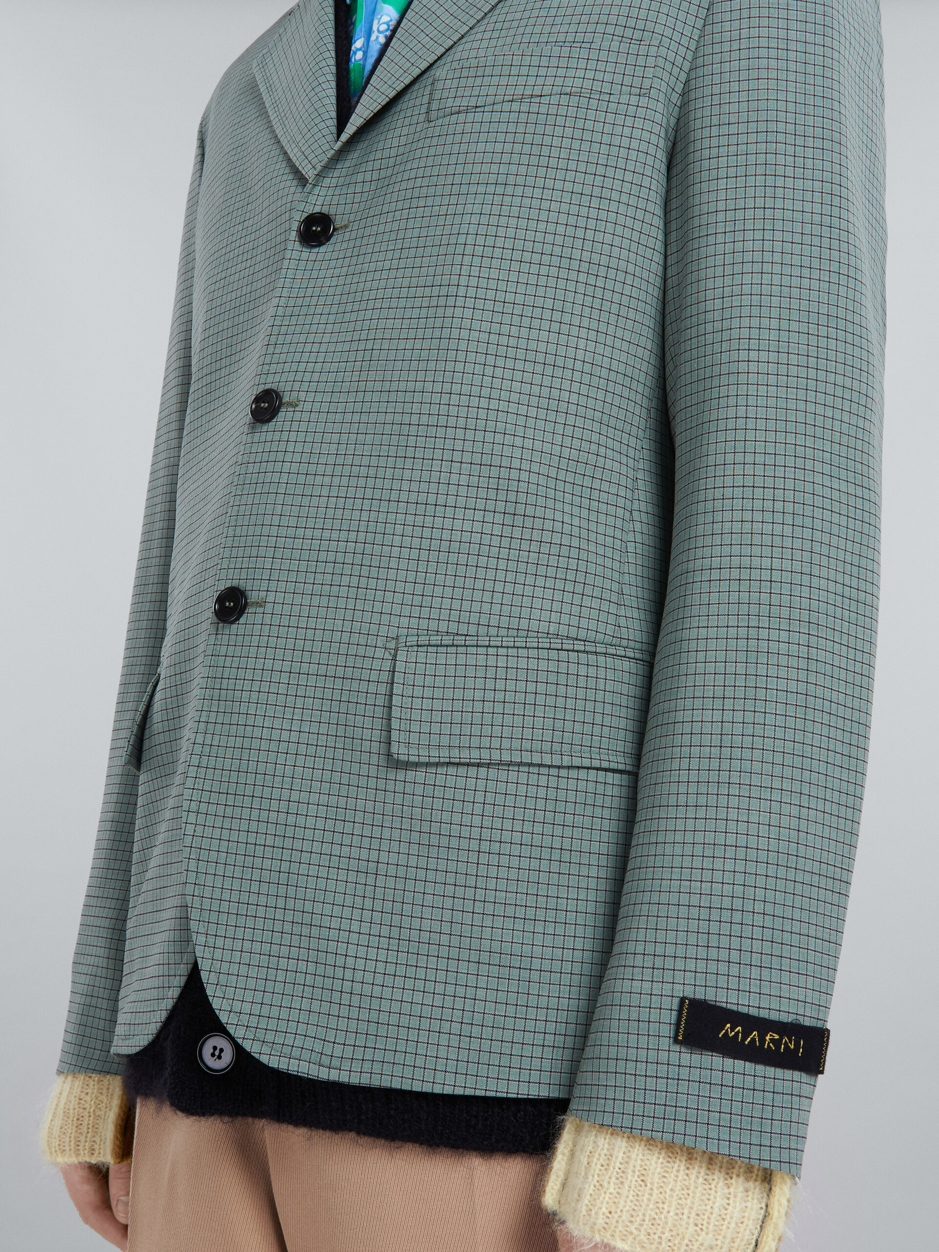 Blazer in tropical wool with green checks - Jackets - Image 5