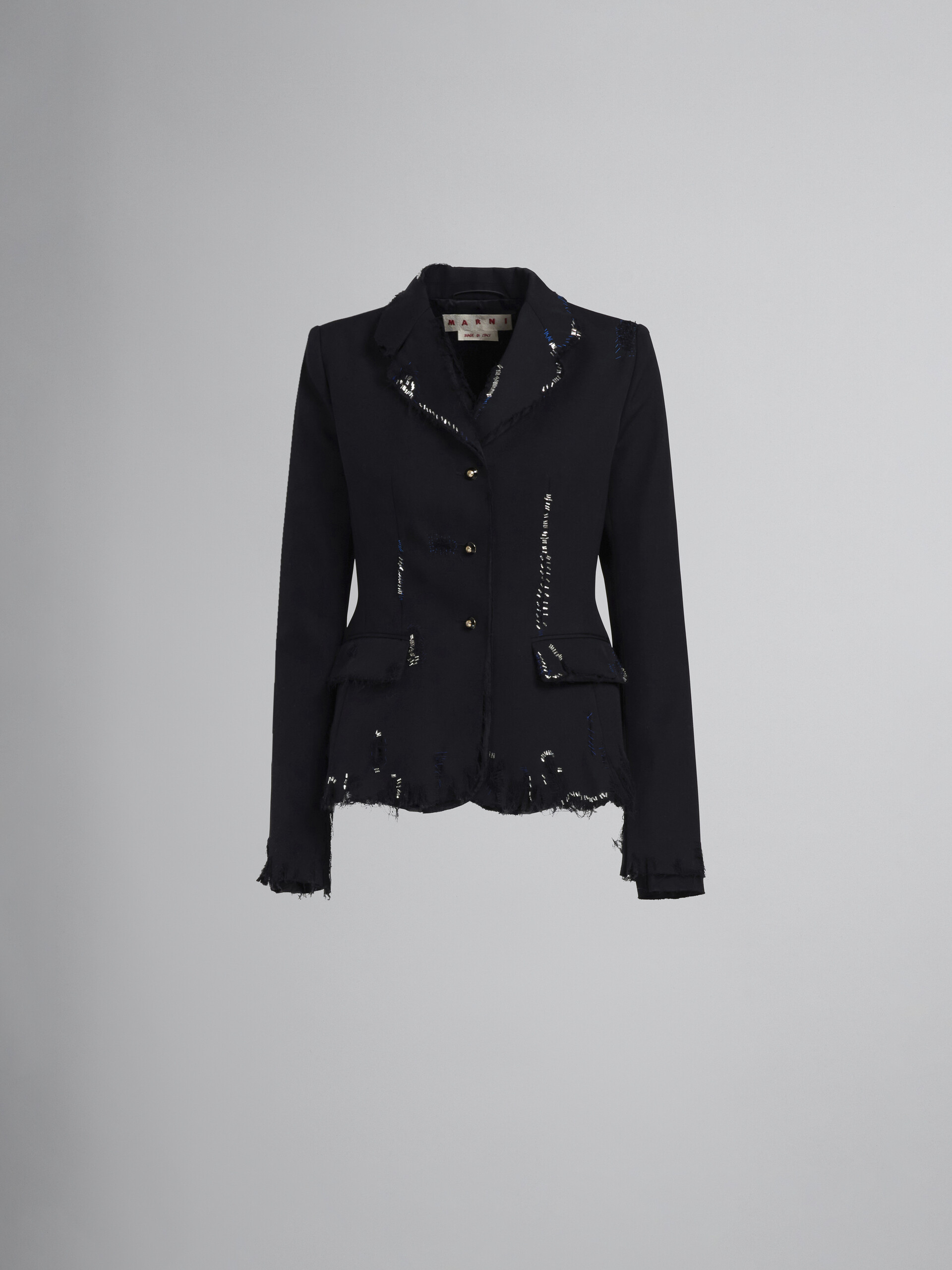Black fitted wool blazer with embroidery - Jackets - Image 1
