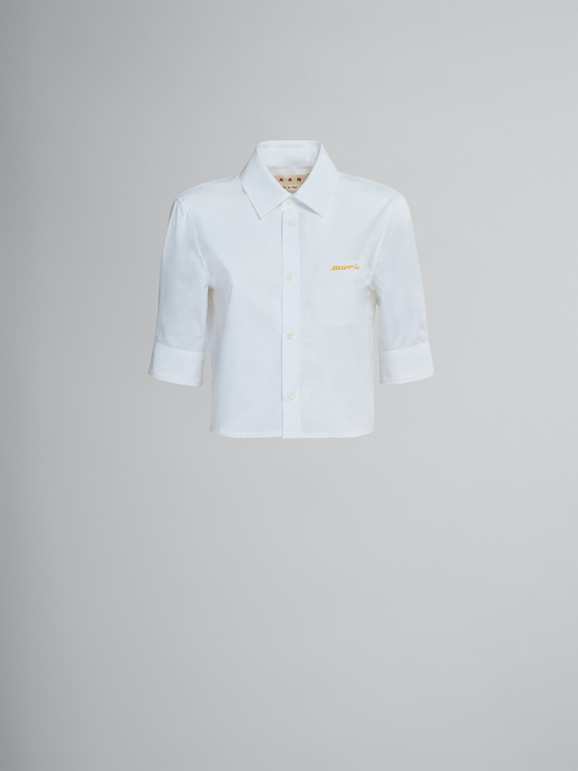 Cropped white poplin shirt with embroidered logo - Shirts - Image 1