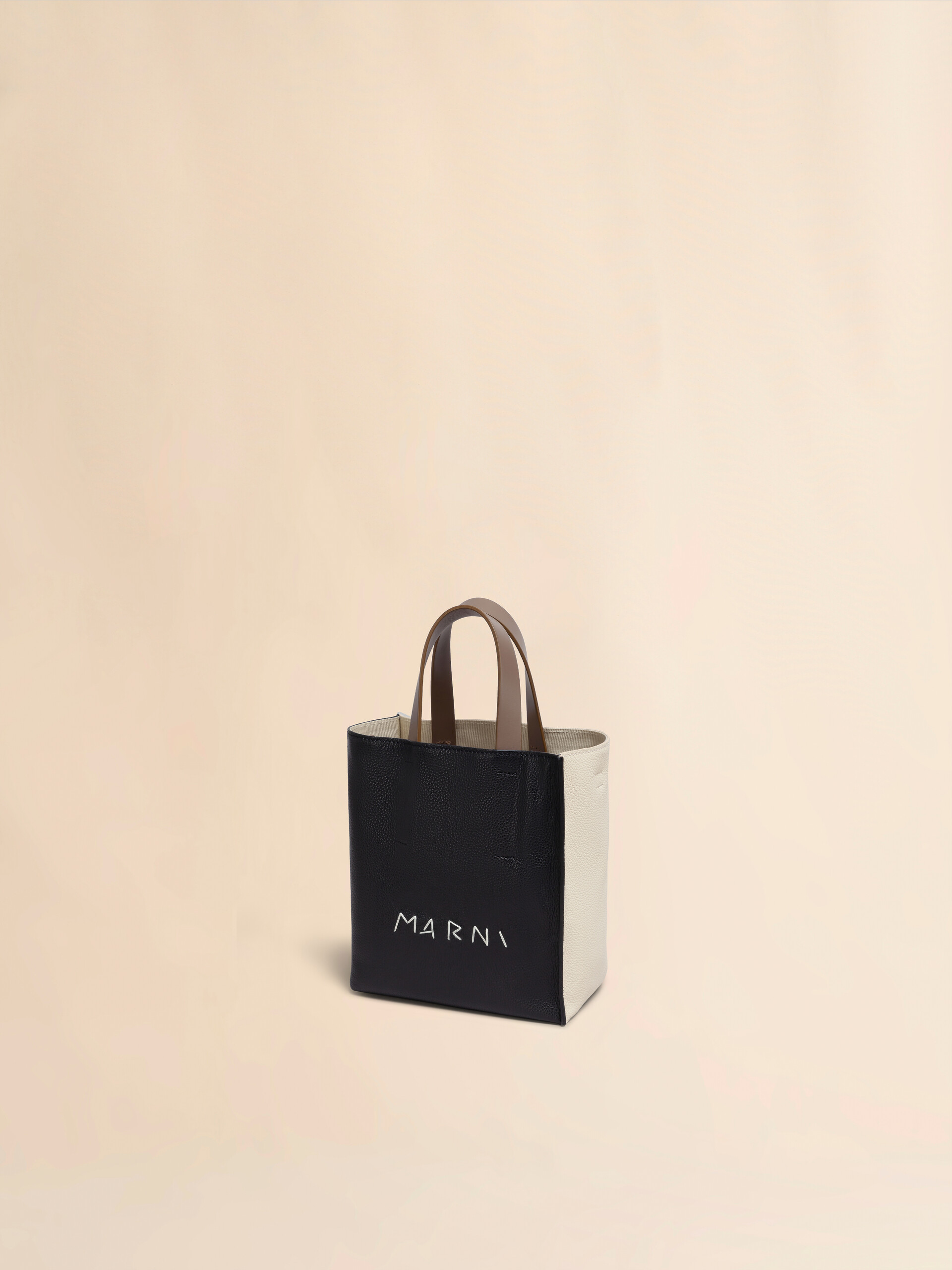 Museo Soft Mini Bag in ivory and brown leather with Marni Mending - Shopping Bags - Image 4