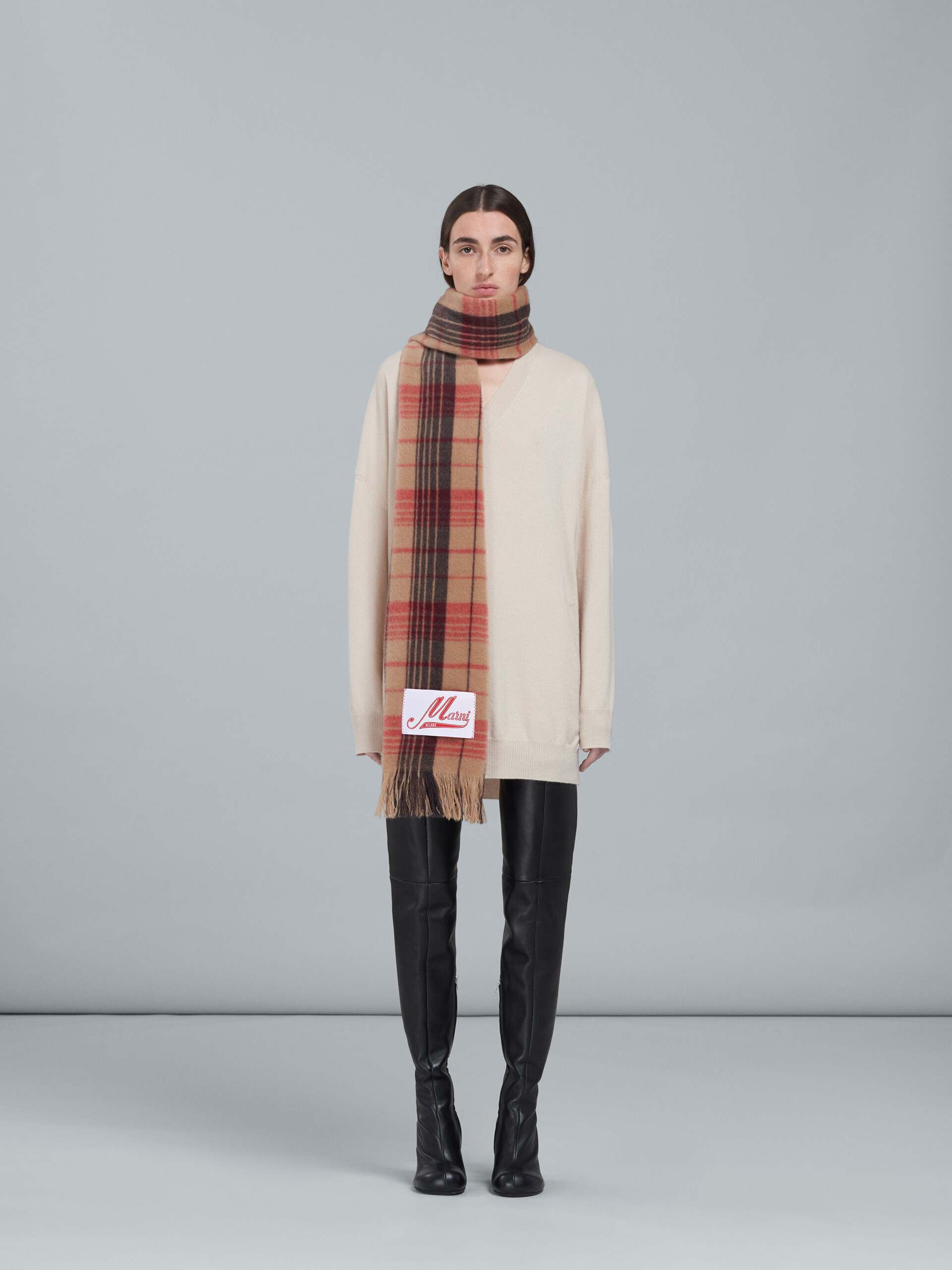 Brown check wool scarf - Scarves - Image 2