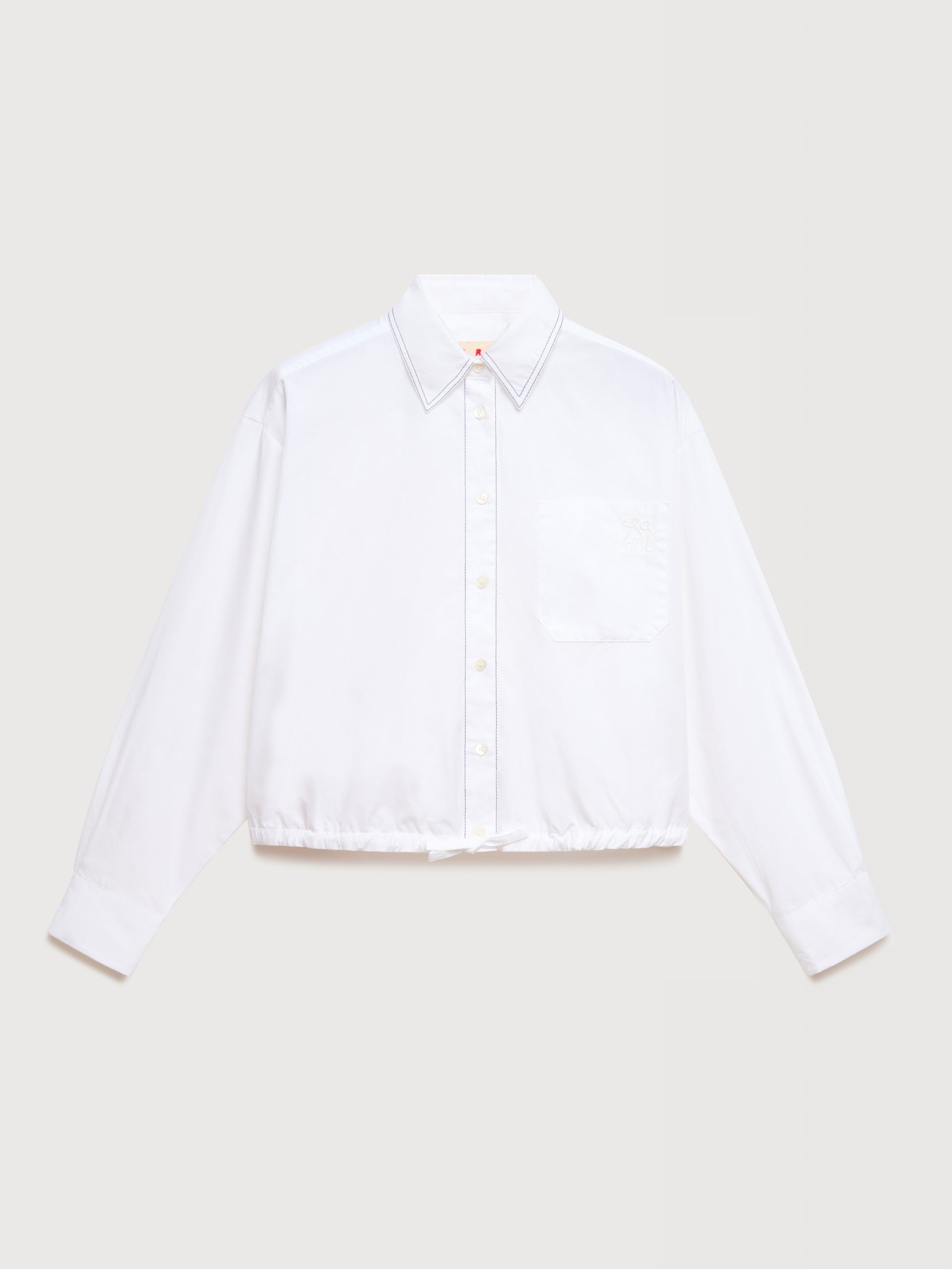 White poplin shirt with cropped drawstring hem - Shirts - Image 1