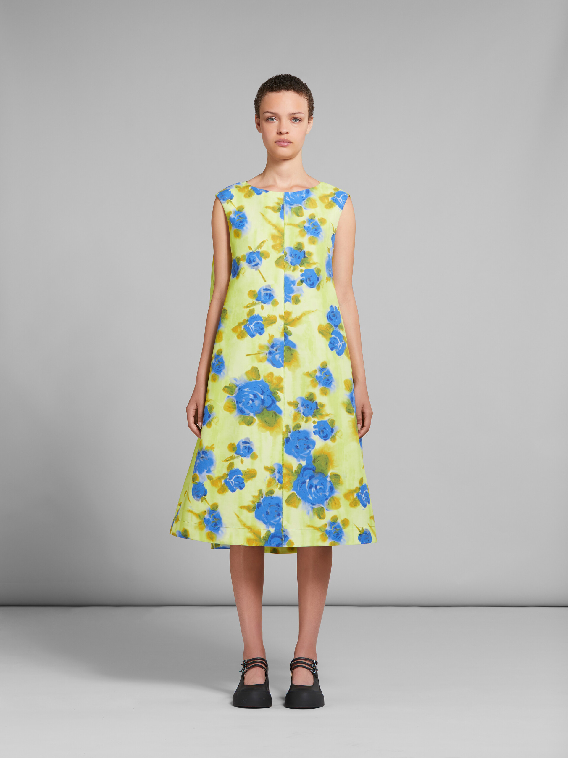 Yellow cady cocoon dress with Idyll print - Dresses - Image 2