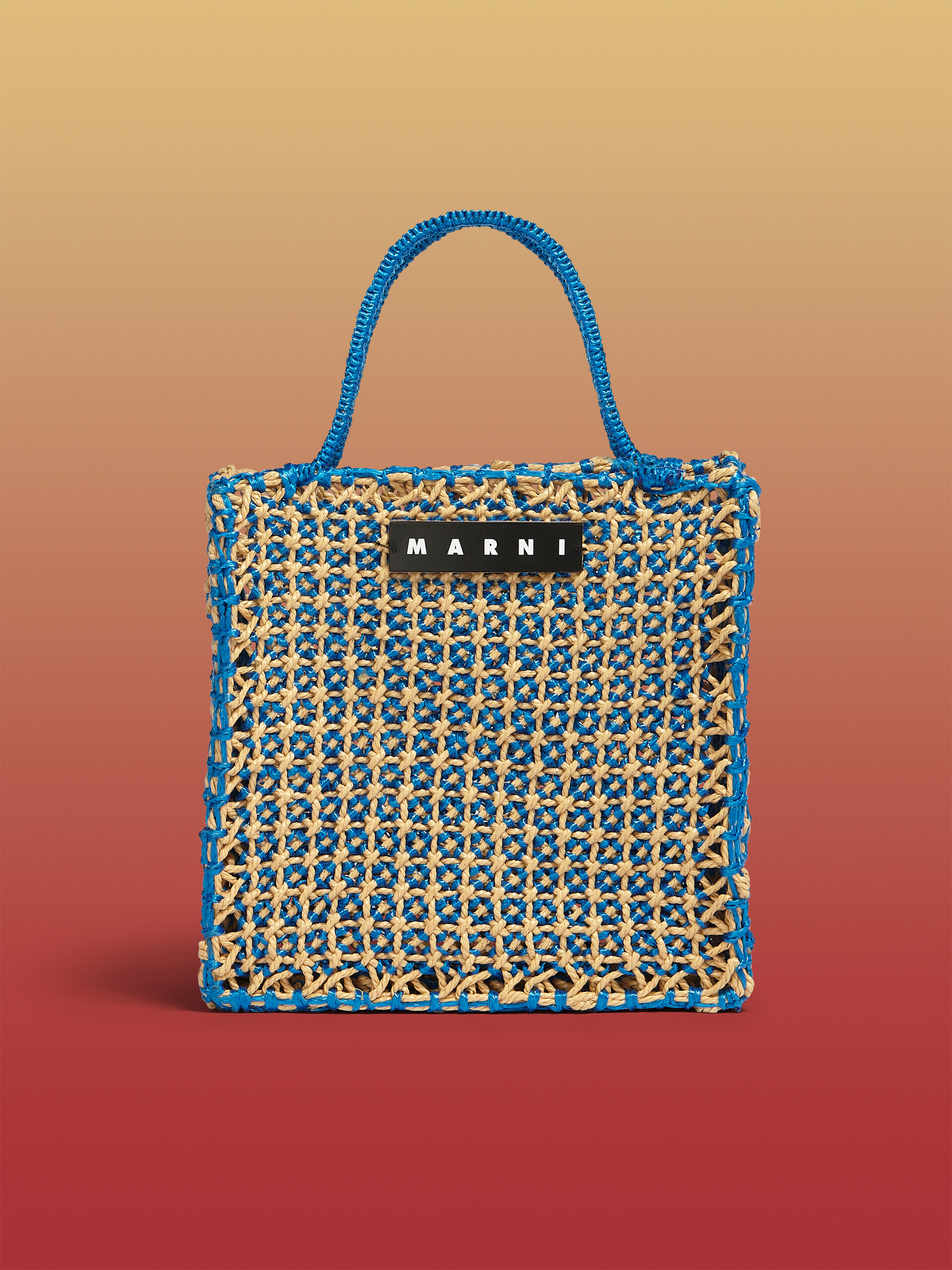 MARNI MARKET large bag in pale blue and beige crochet - Bags - Image 1