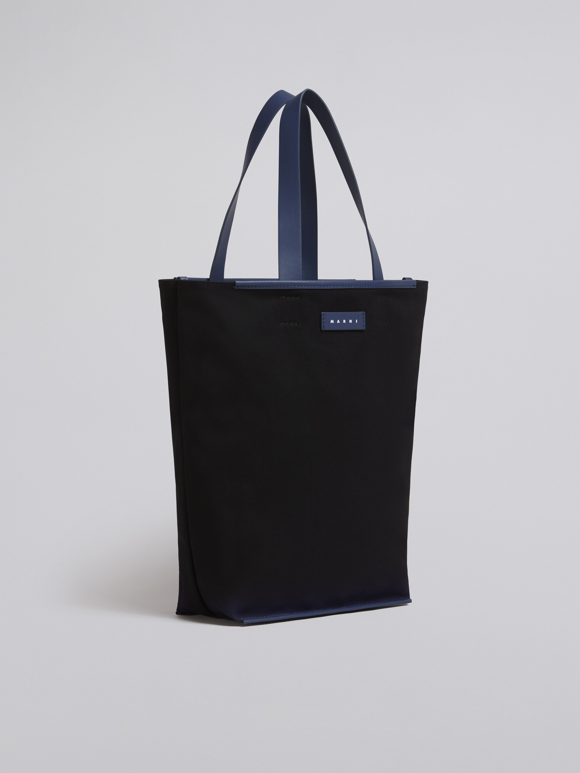North-South cotton canvas shopping bag with outline blue sprayed motif - Shopping Bags - Image 5