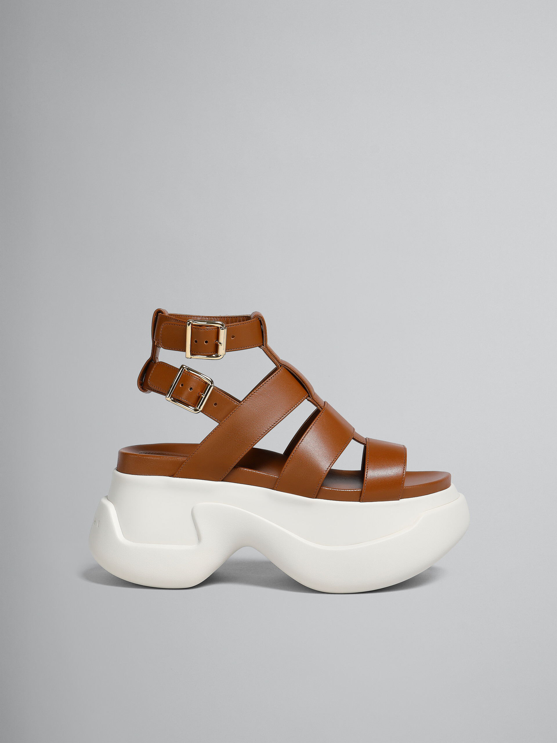 Brown leather gladiator sandal with platform sole - Sandals - Image 1