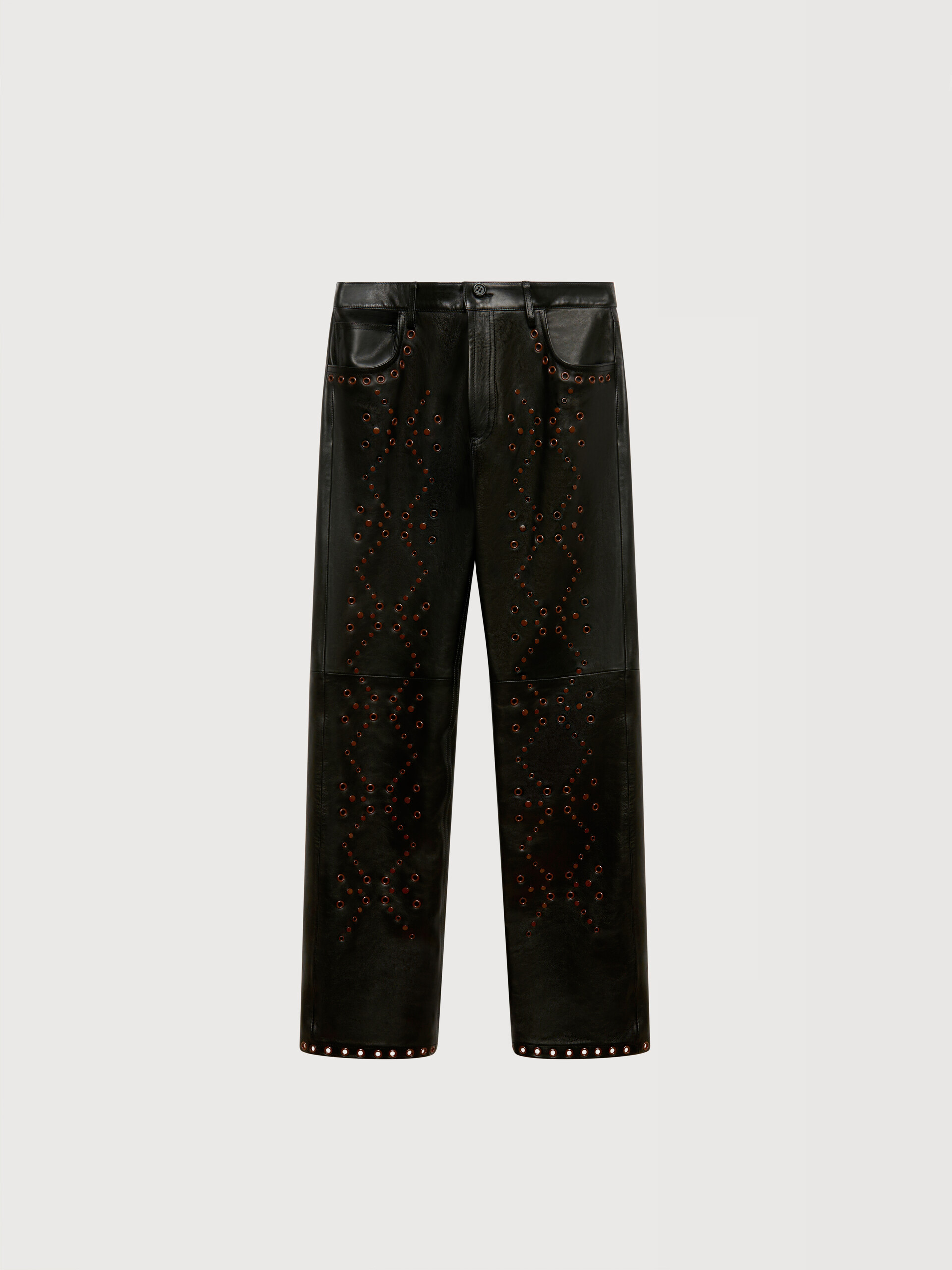 Black leather trousers with studded front - Pants - Image 1