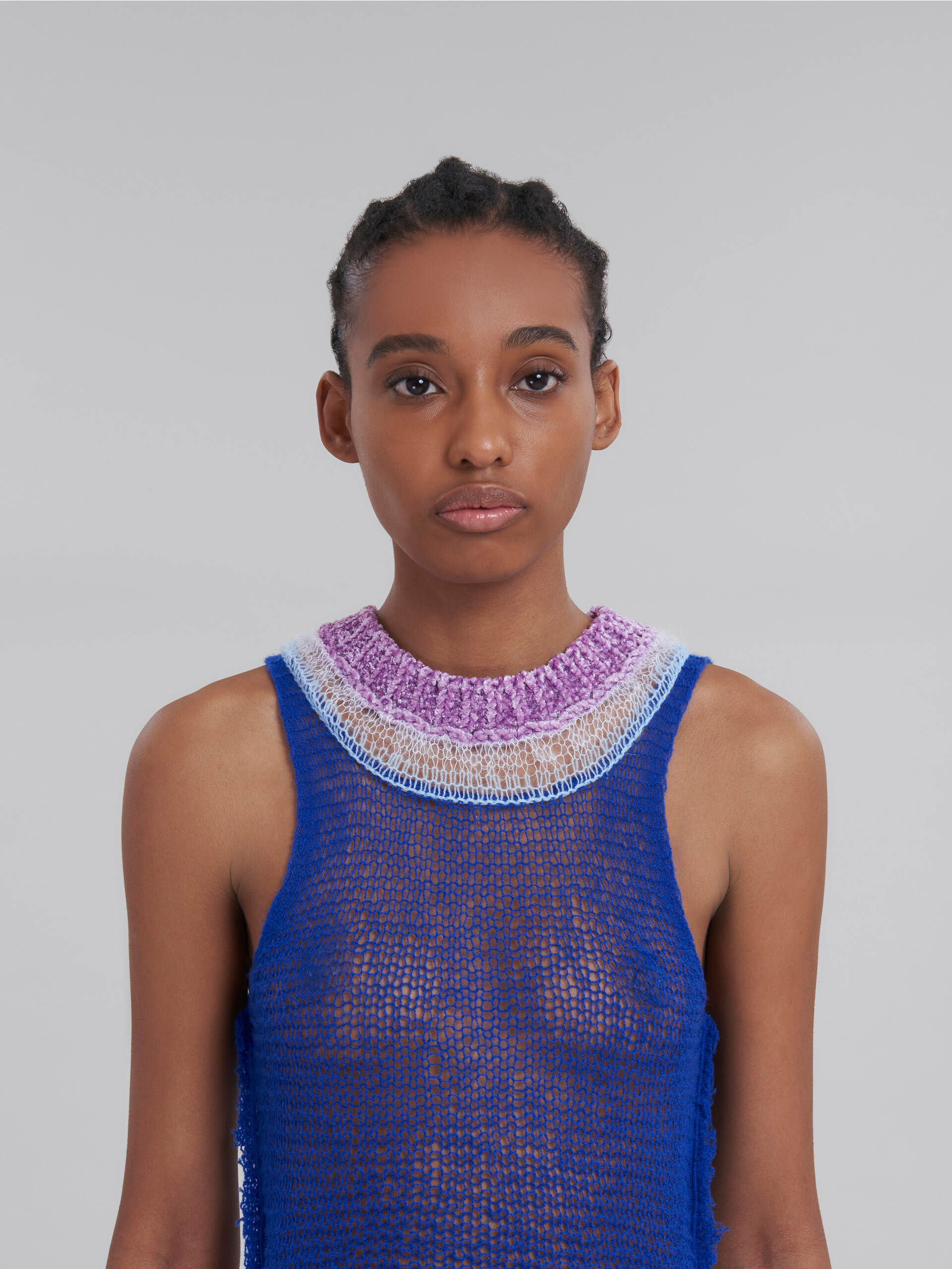 Blue mesh wool and cashmere tank top with cutout - Shirts - Image 4