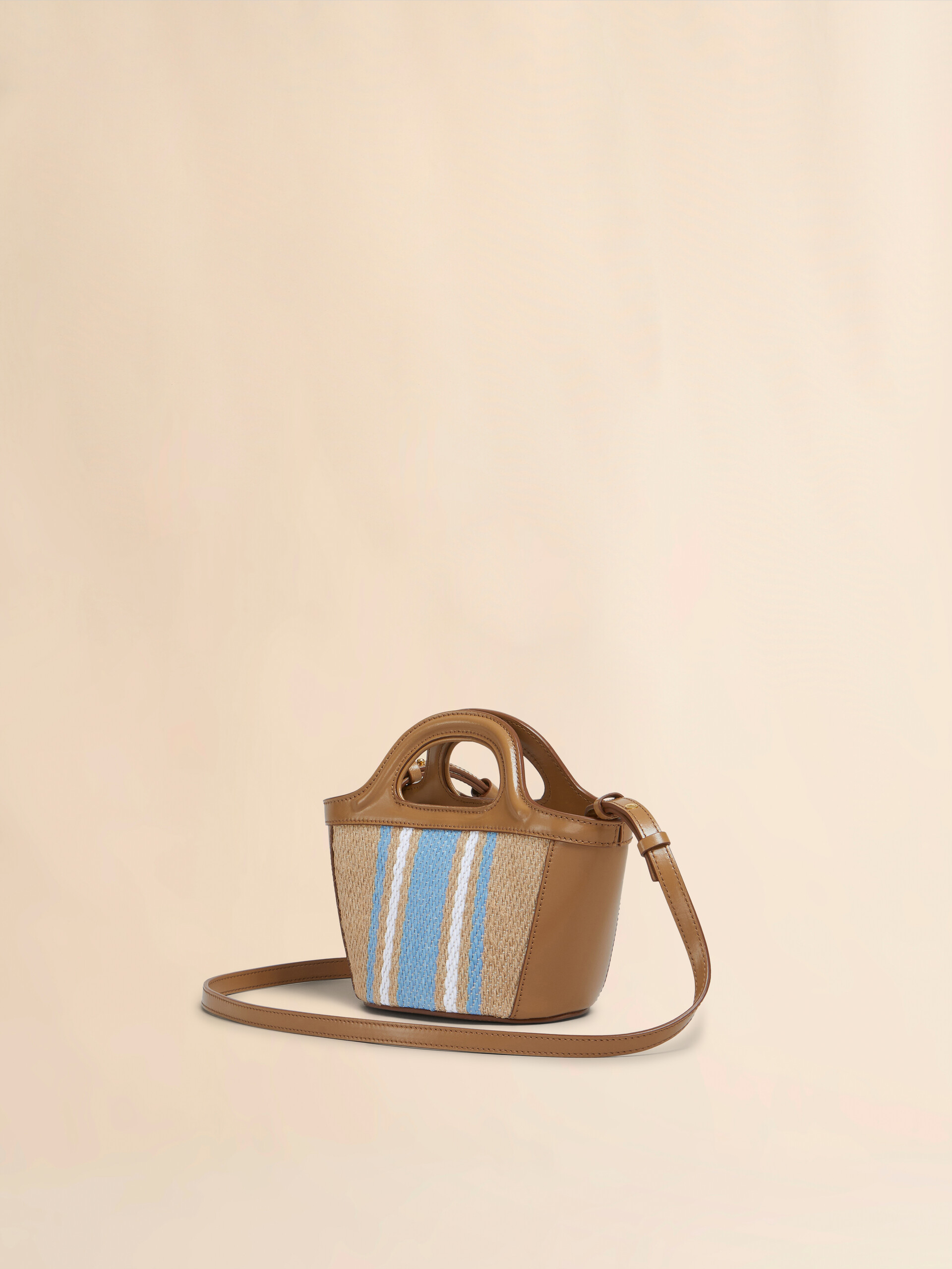 Tropicalia Micro Bag in brown leather and raffia-effect fabric - Handbags - Image 2