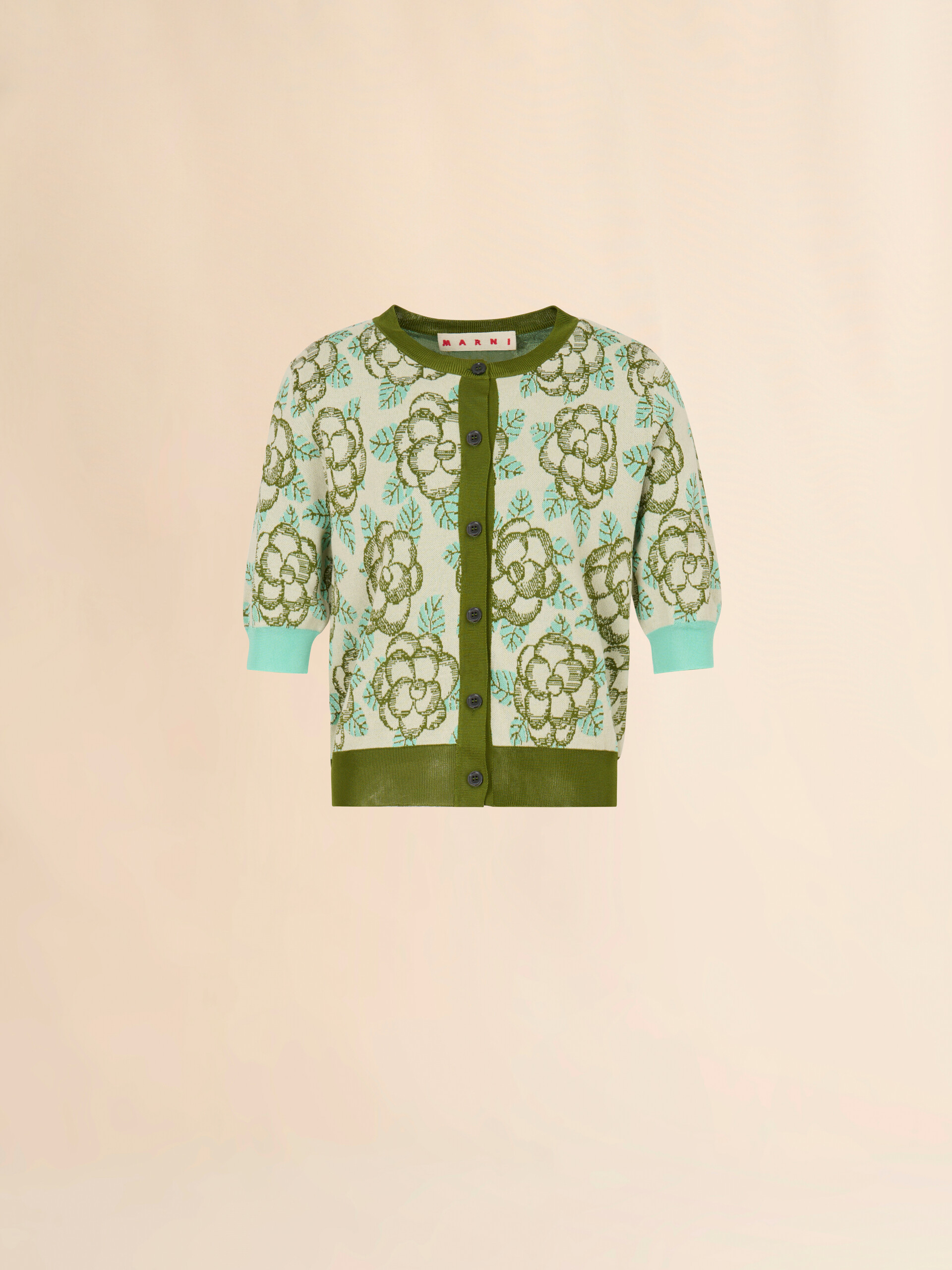 Banjo 패턴 디테일 그린 코튼 비스코스 카디건 - 풀오버 - Image 1