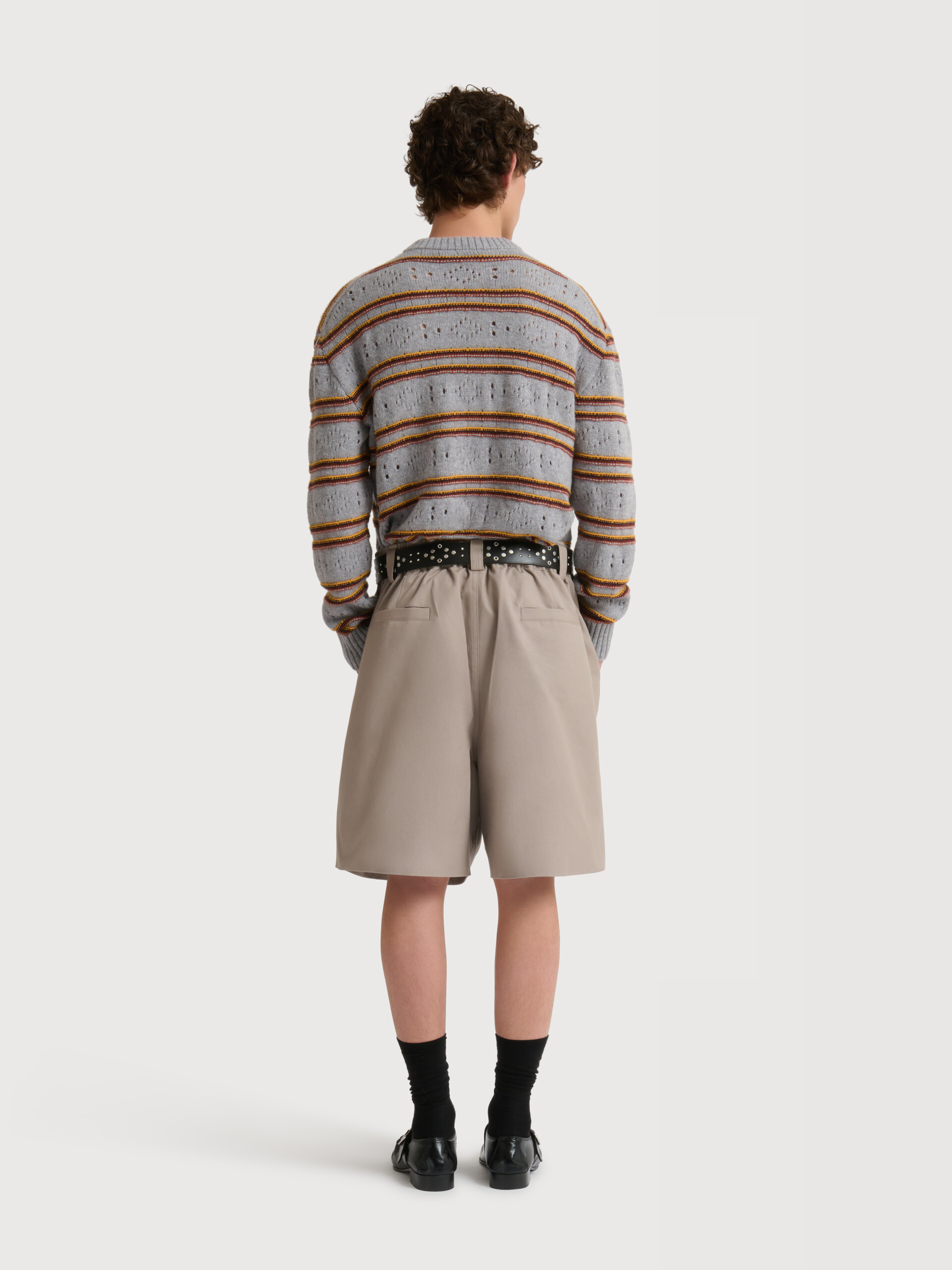 Gray canvas shorts with pleats - Pants - Image 4