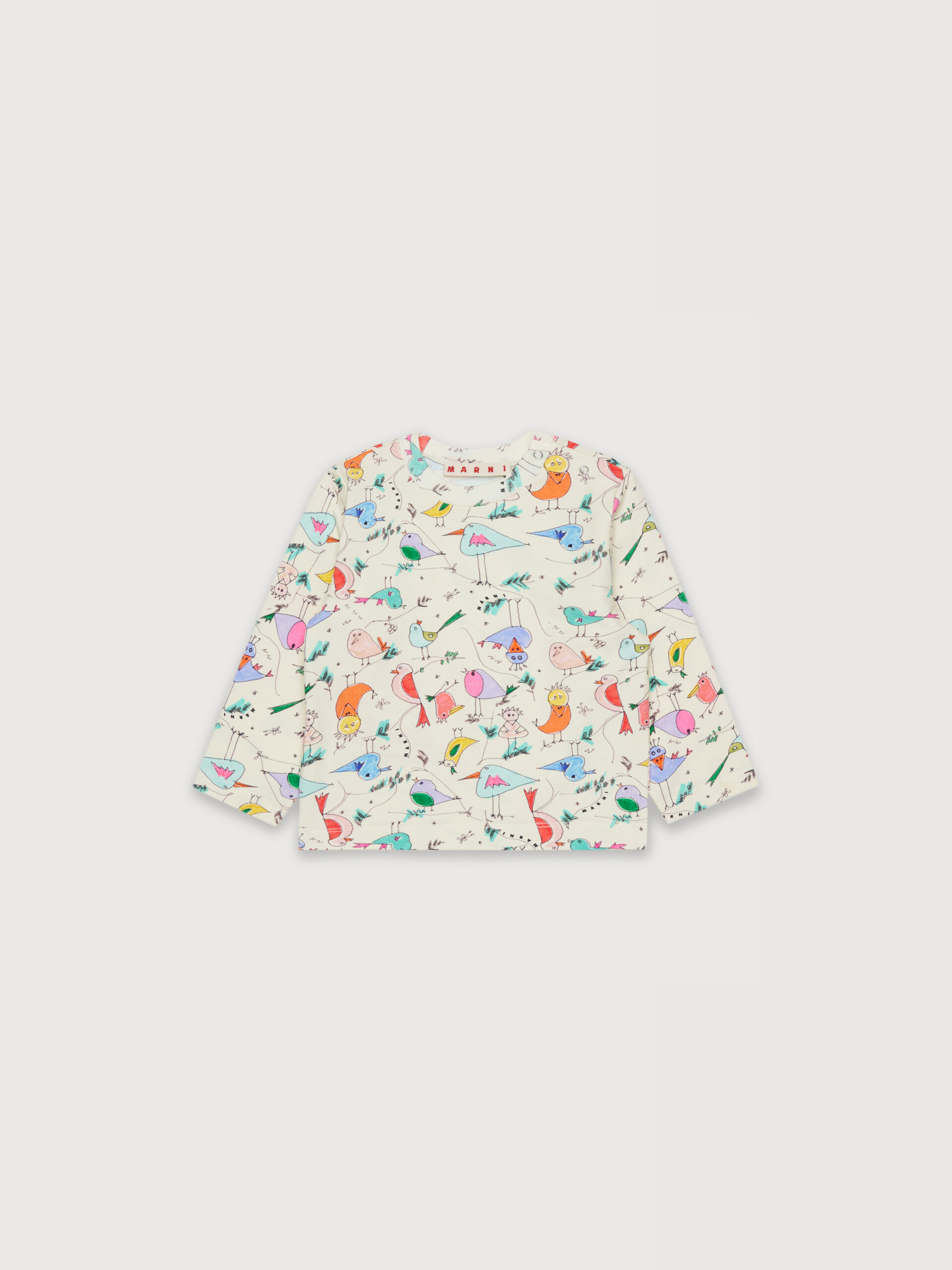 Off-white long-sleeved cotton T-shirt with bird print - T-shirts - Image 1
