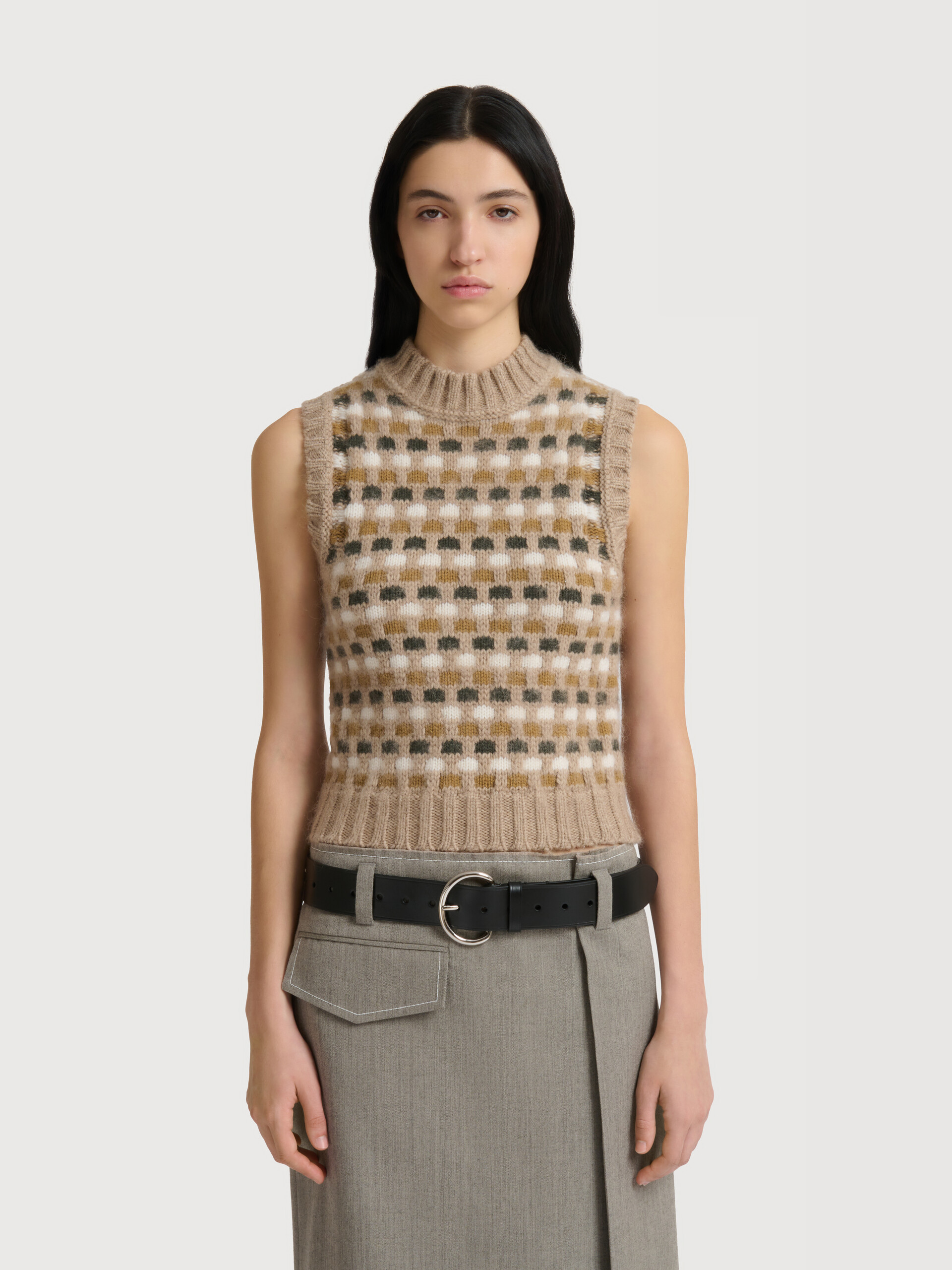 White and green jacquard Shetland wool vest - Pullovers - Image 2