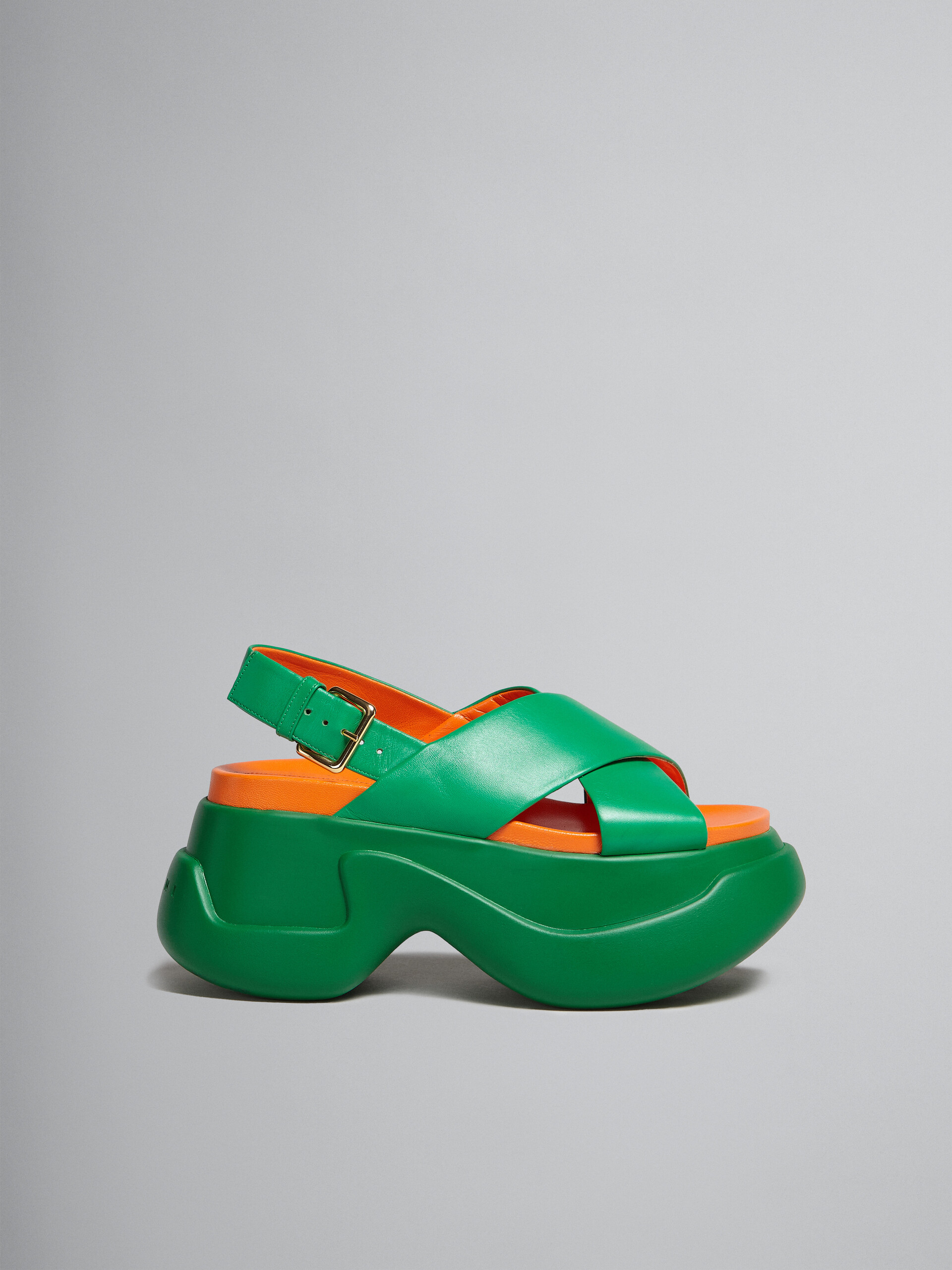 Green leather criss-cross Aras 23 sandal - Sandals - Image 1