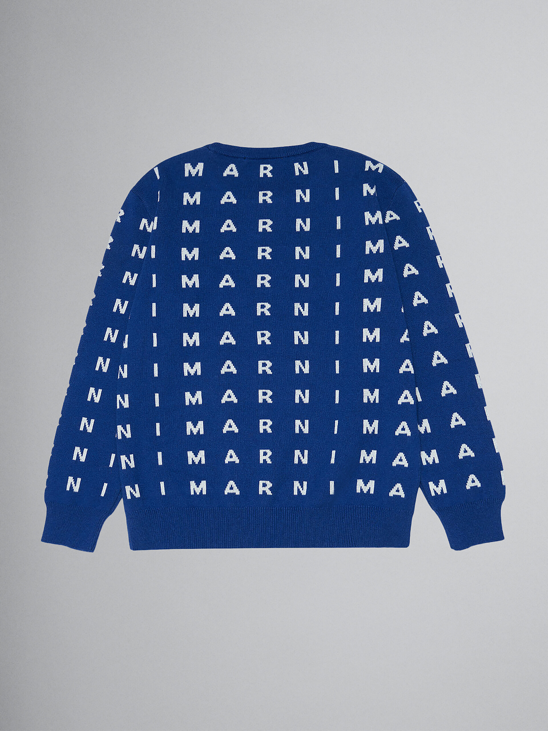 Maglione blu girocollo in cotone con logo allover - Maglieria - Image 2
