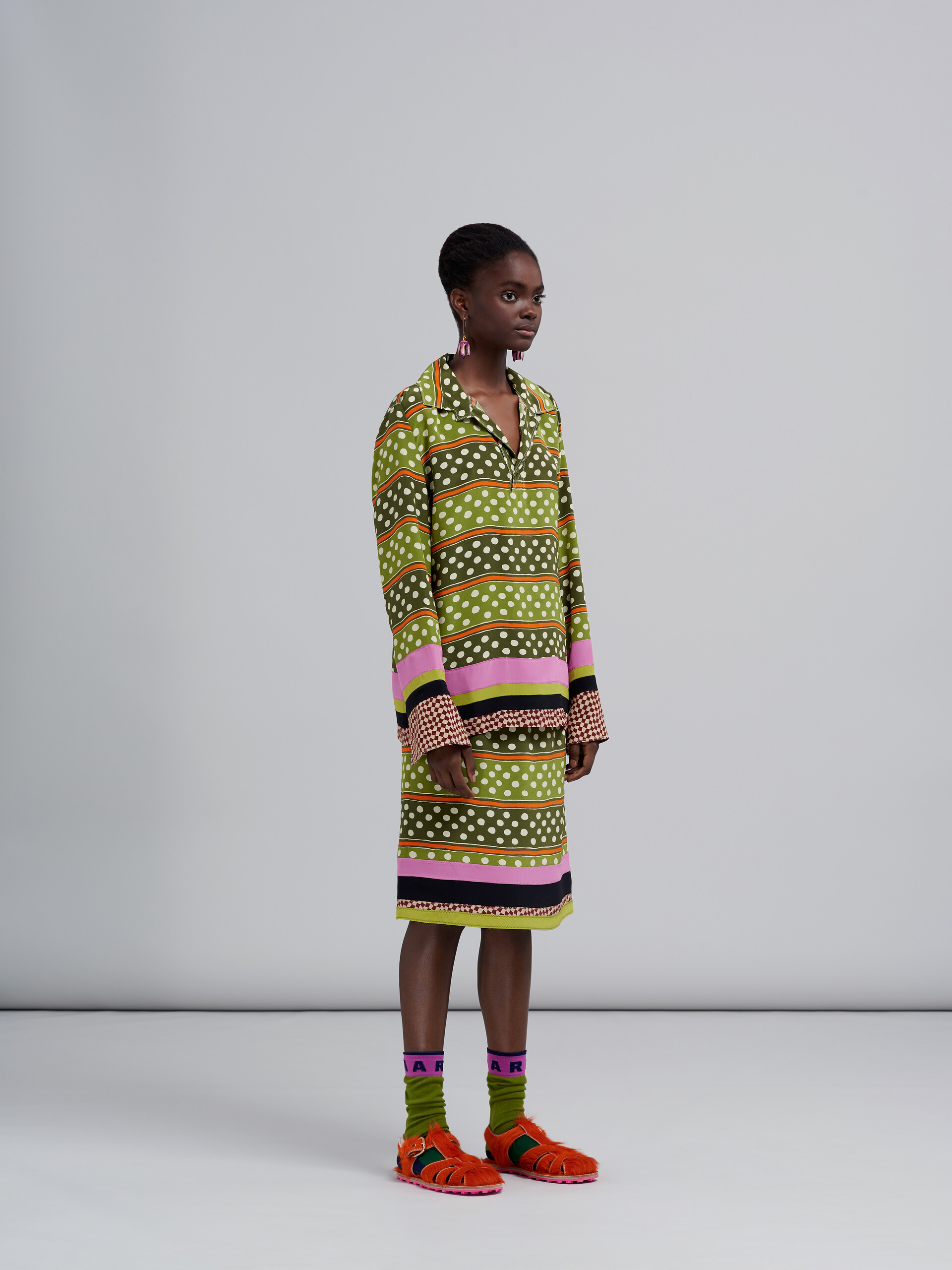 Dot & Stripe print silk skirt - Skirts - Image 5