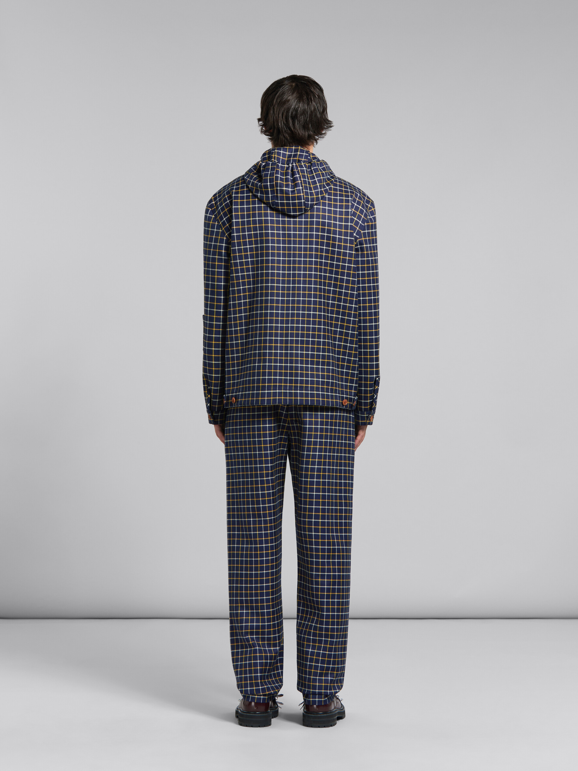 Blue checked wool and cotton overshirt - Jackets - Image 3