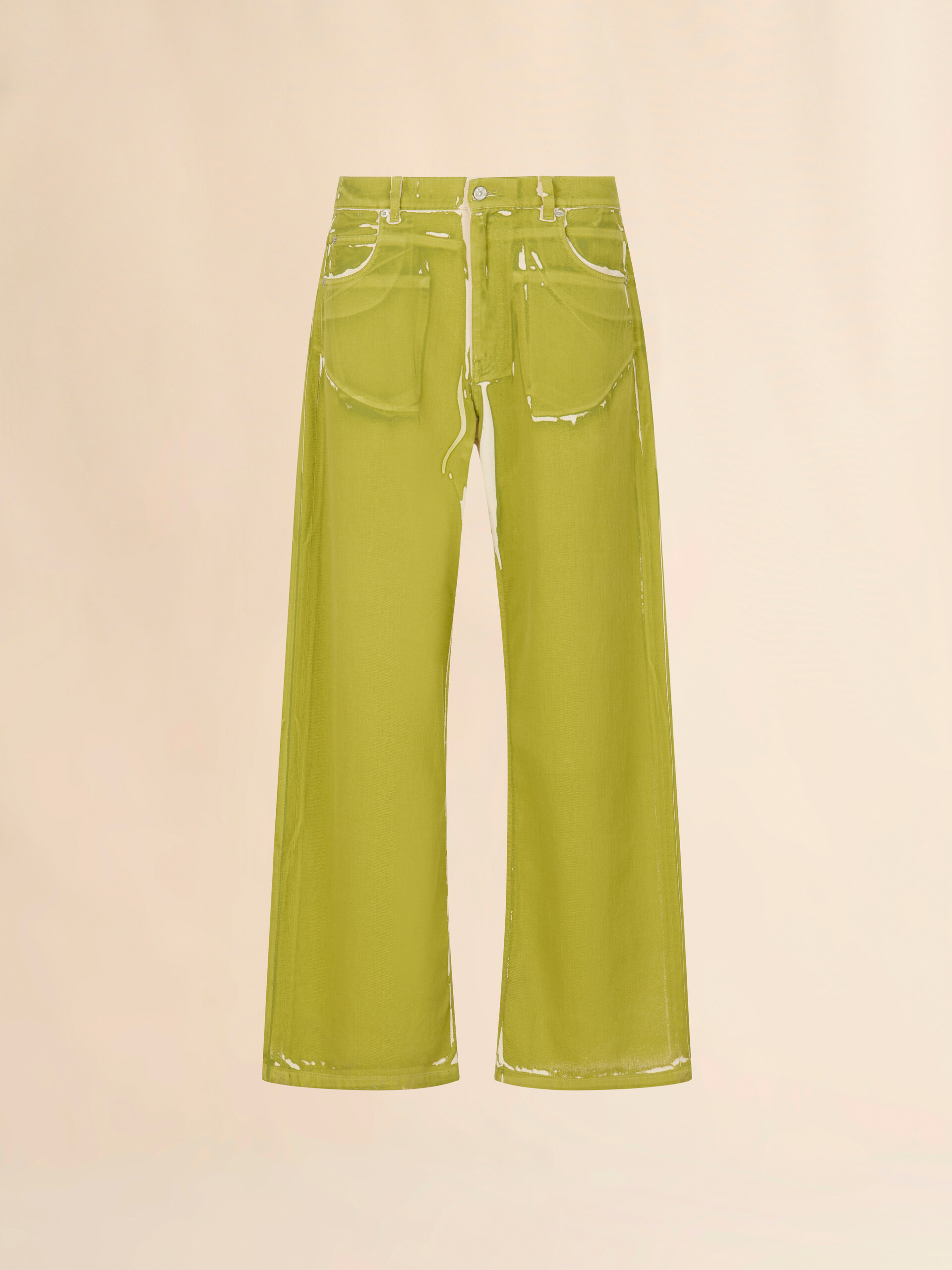 Green screen-printed denim wide-leg trousers - Pants - Image 1