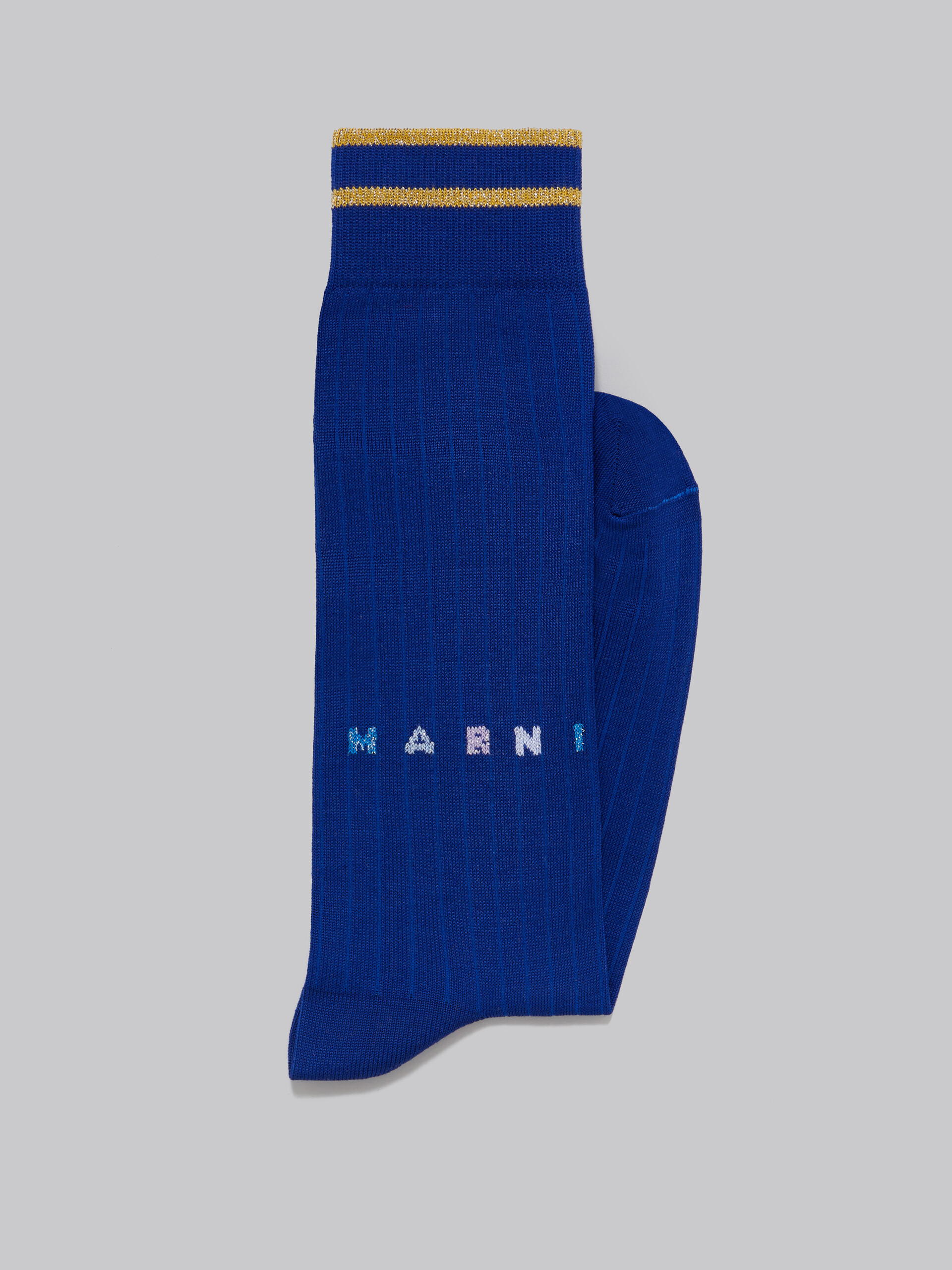 Blue cotton socks with Lurex logo - Socks - Image 2