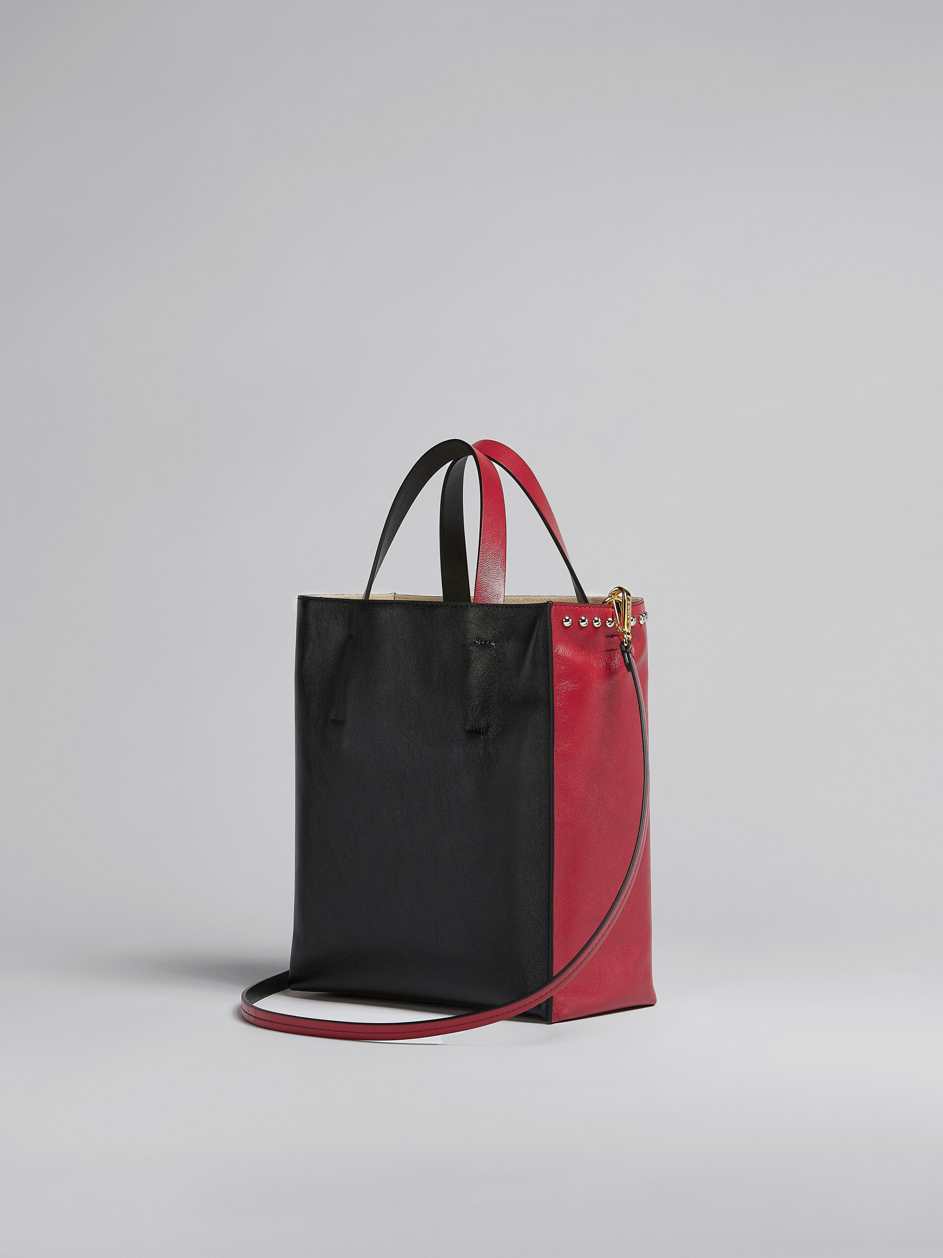 Museo Soft Small Bag in red and black leather with studs - Shopping Bags - Image 3