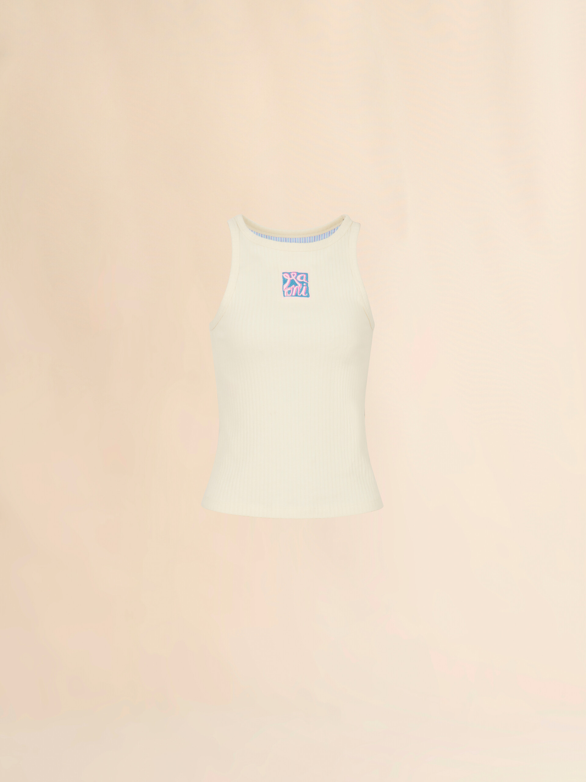 Cream ribbed cotton tank top with Marni Frame logo - T-shirts - Image 1