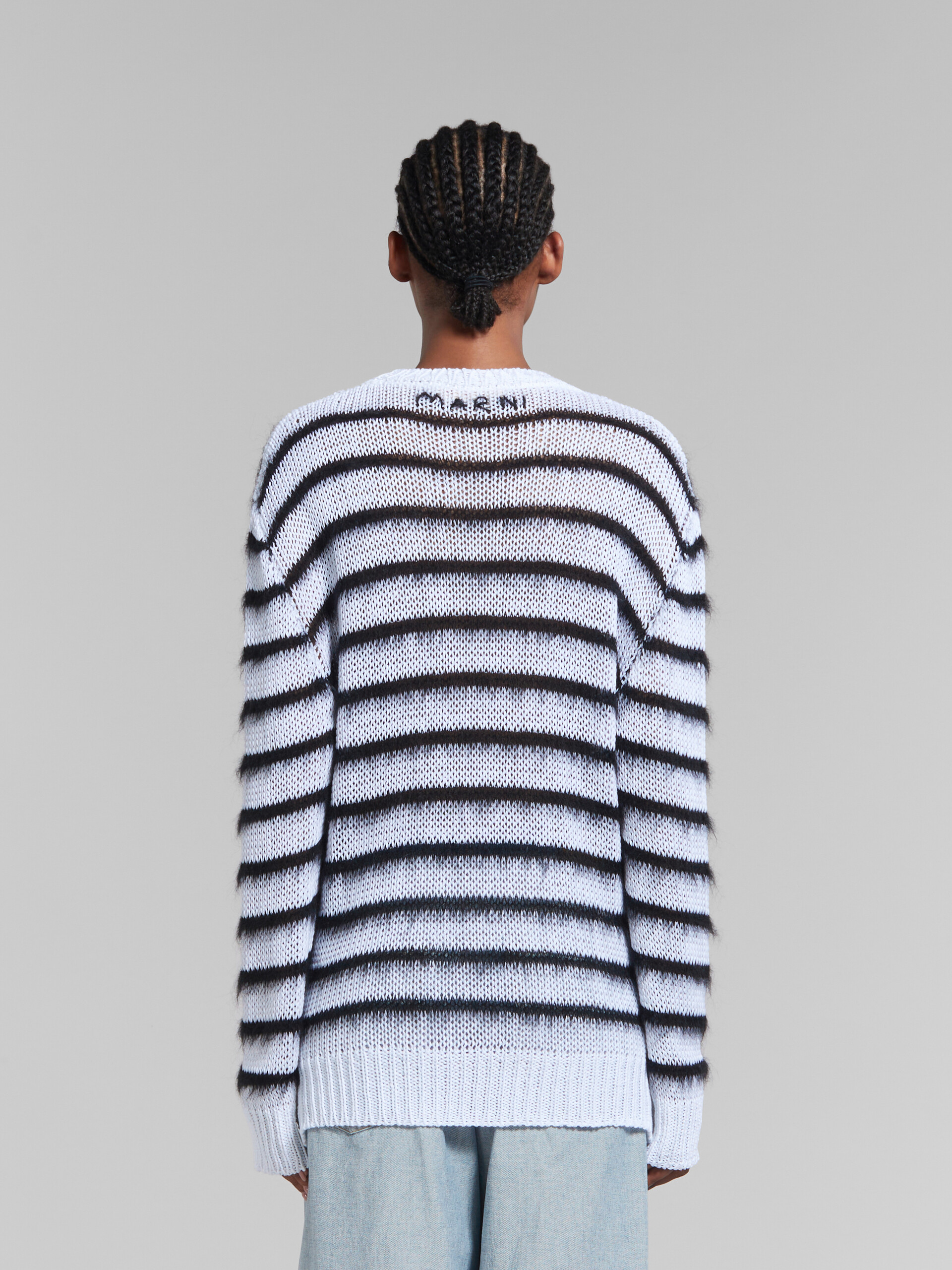 White jumper with black mohair stripes - Pullovers - Image 3