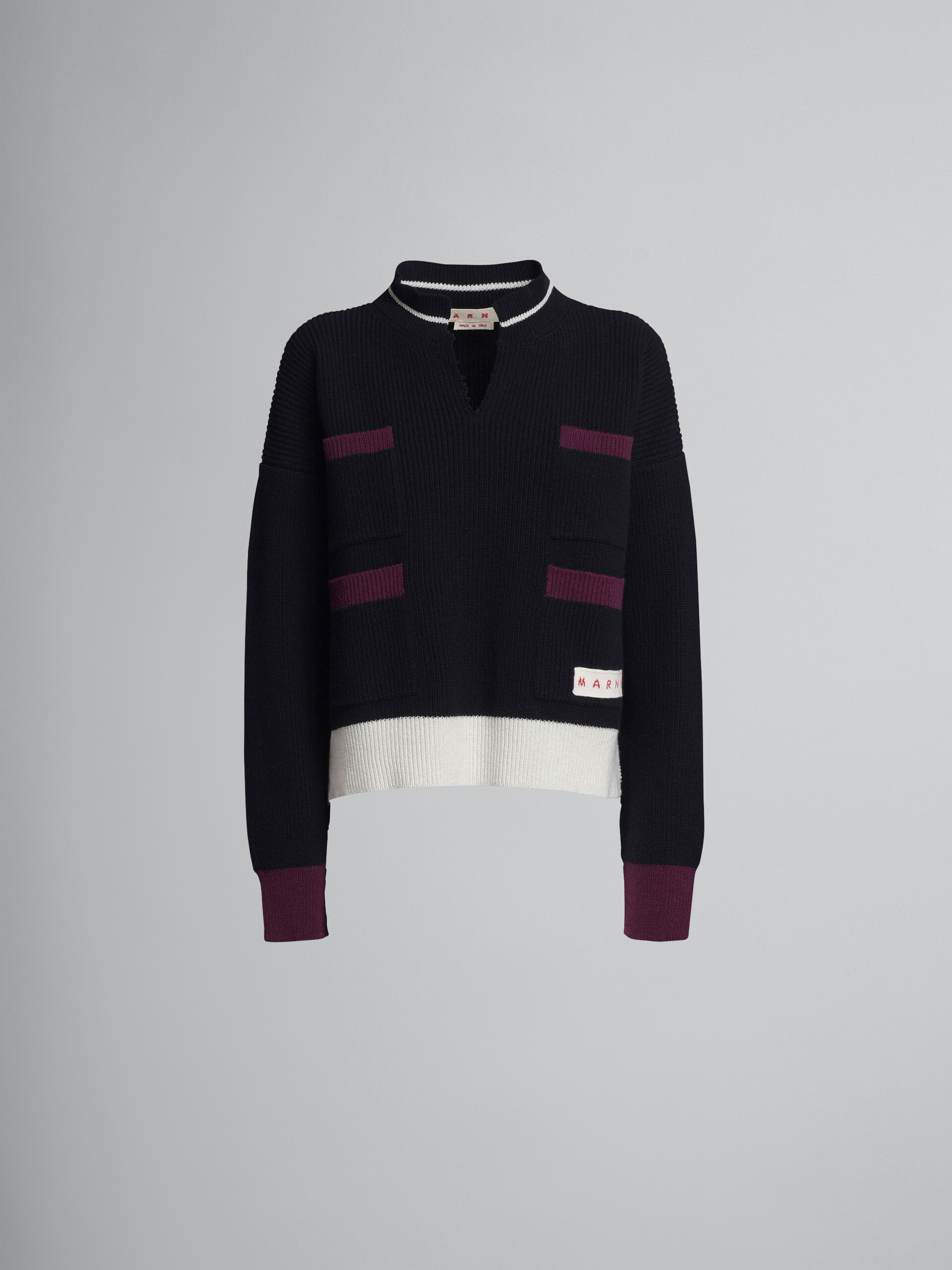 Shetland wool and cotton cropped crewneck sweater - Pullovers - Image 1