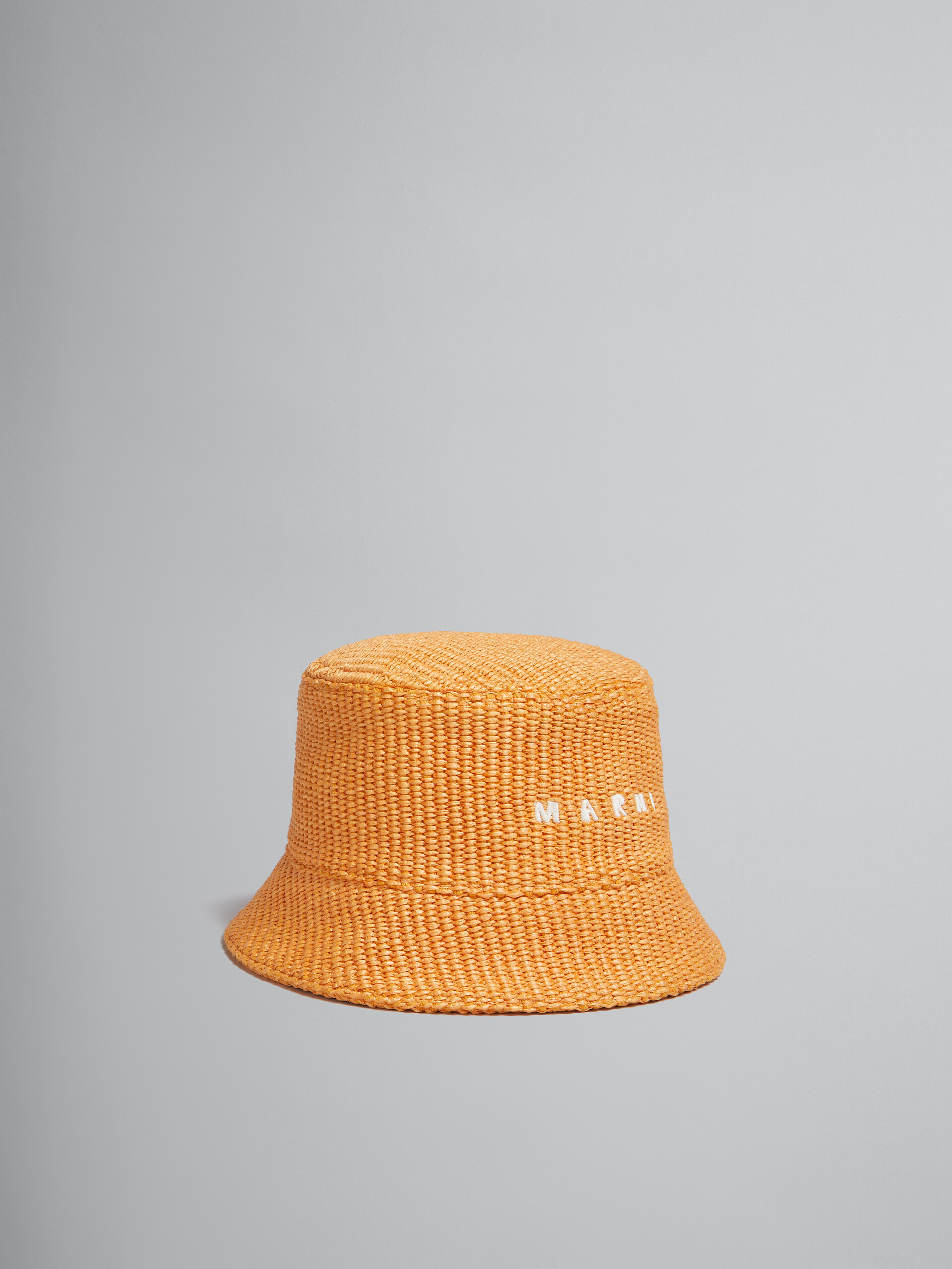 Pink raffia bucket hat with logo embroidery - Hats - Image 1