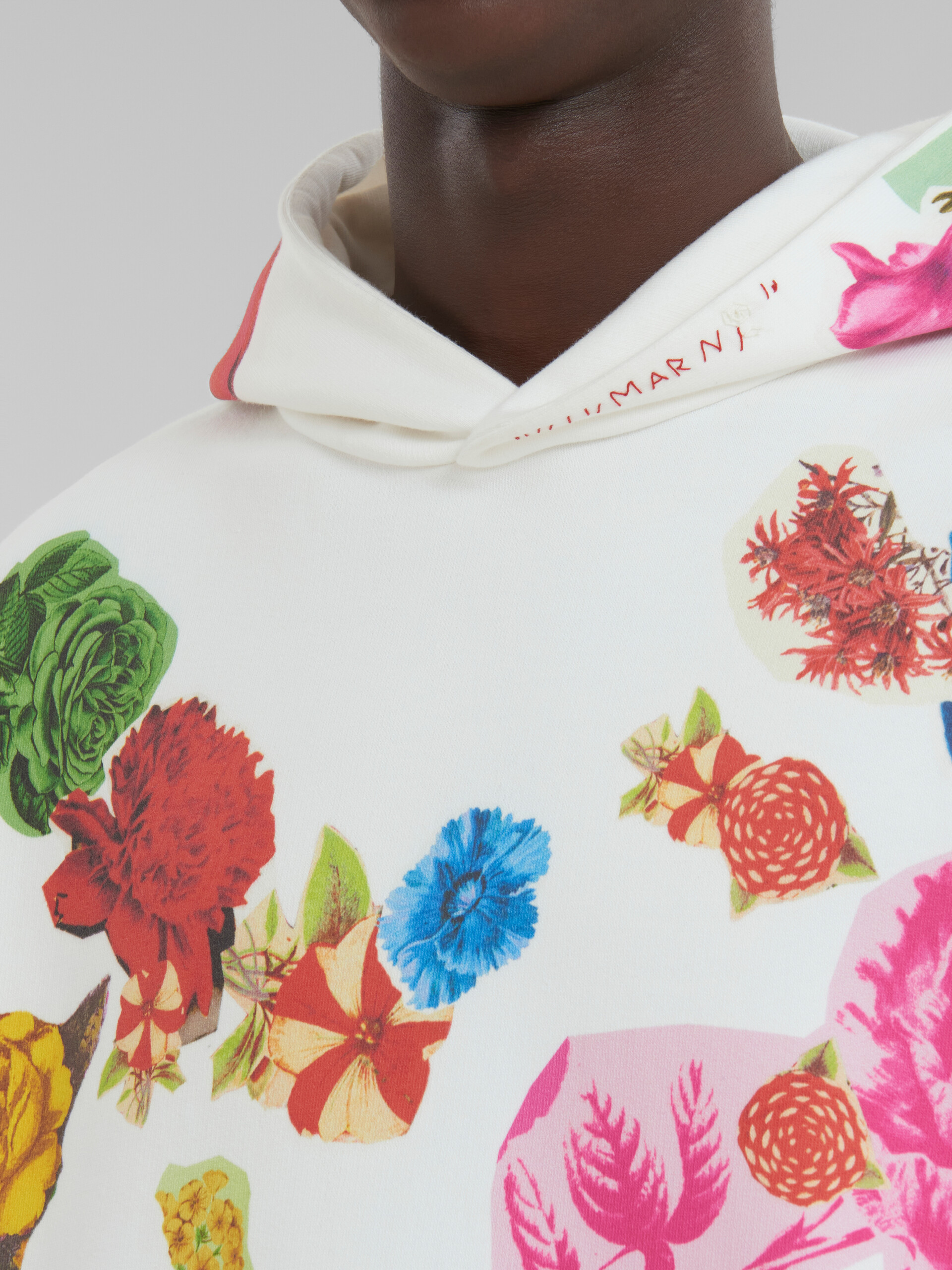 White cotton hoodie with flower prints | Marni