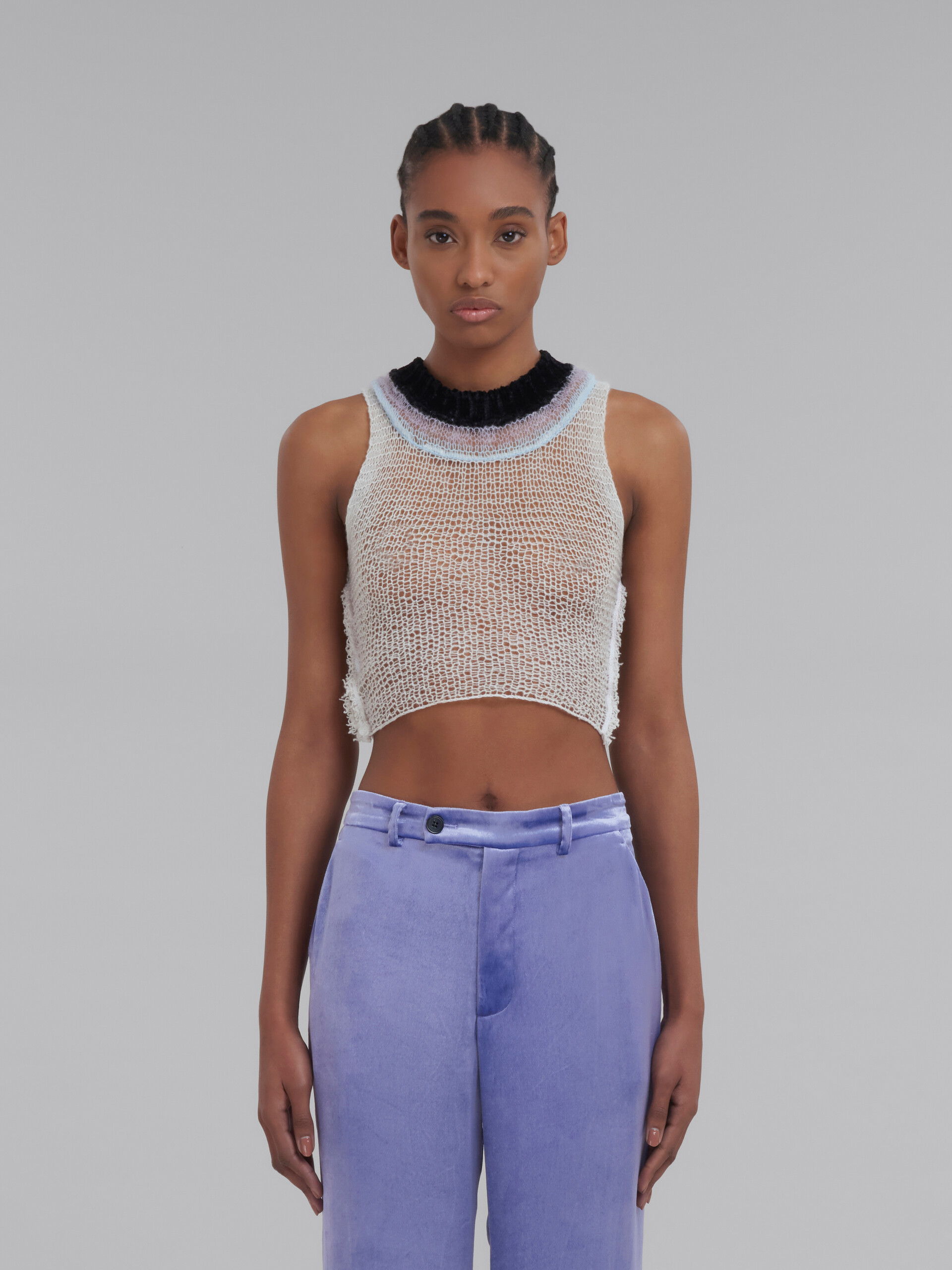 White mesh wool and cashmere tank top with cutout - Shirts - Image 2
