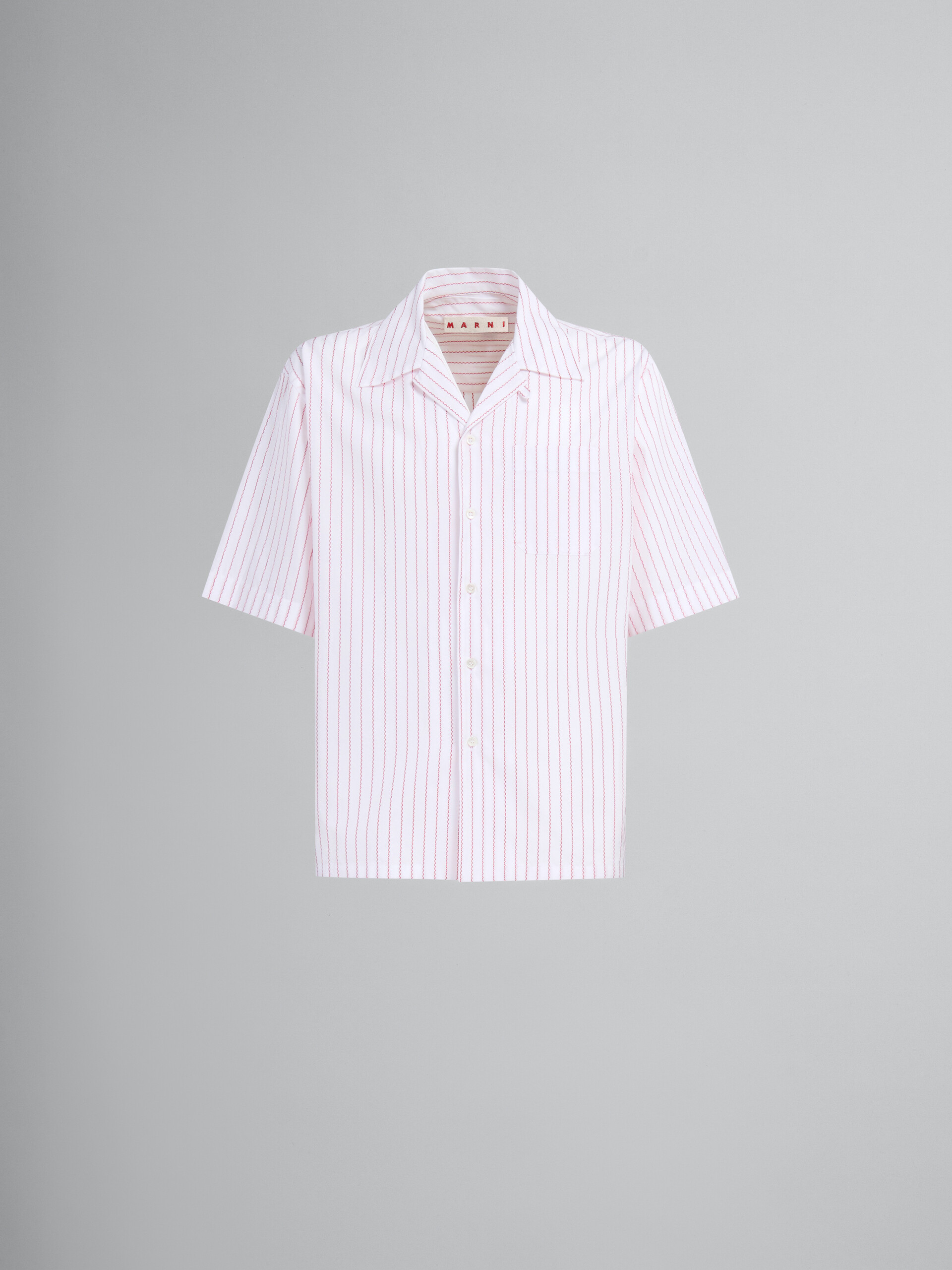 White poplin bowling shirt with wavy 3D stripes - Shirts - Image 1