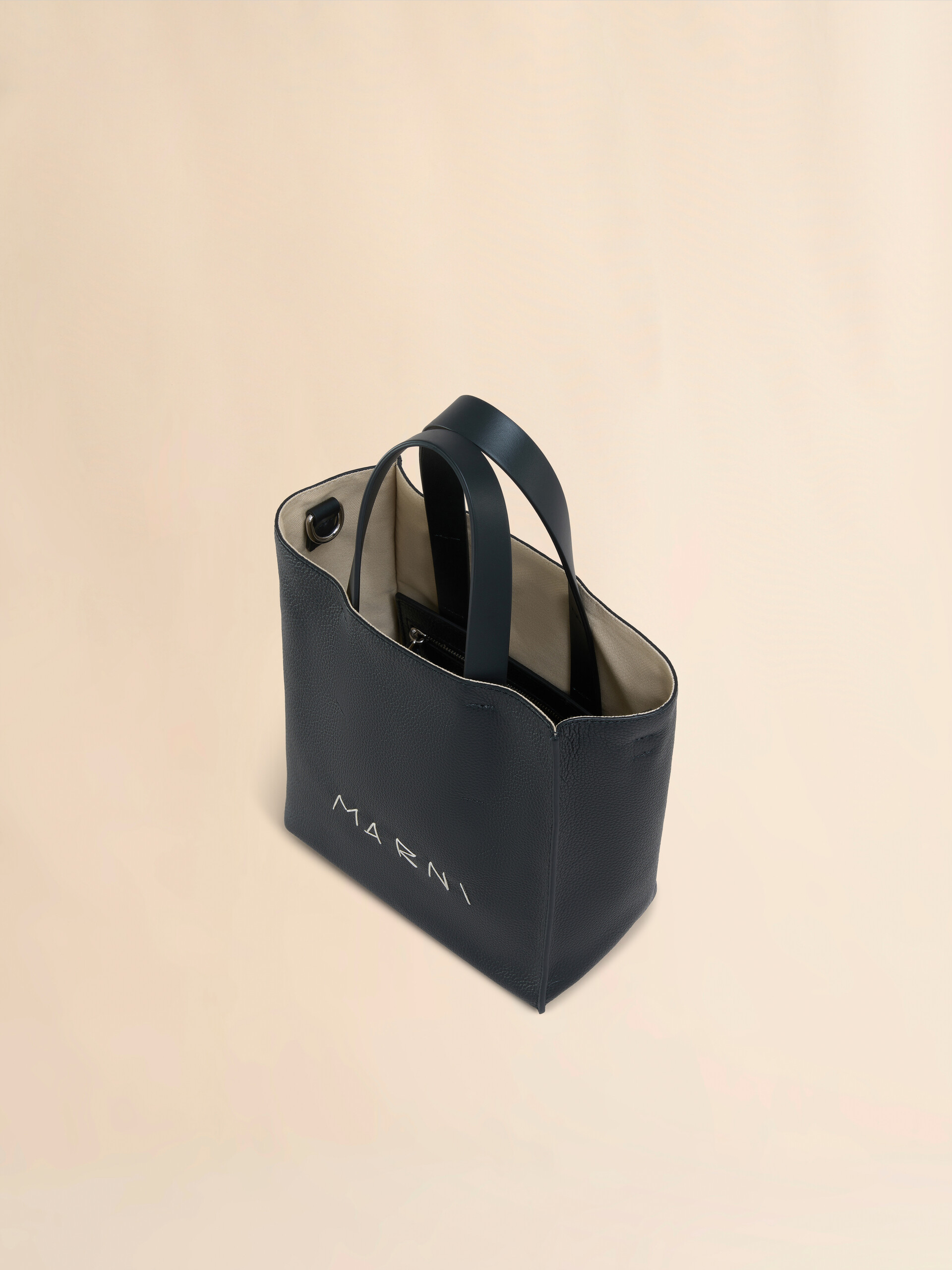 Museo Soft Mini Bag in ivory and brown leather with Marni Mending - Shopping Bags - Image 3