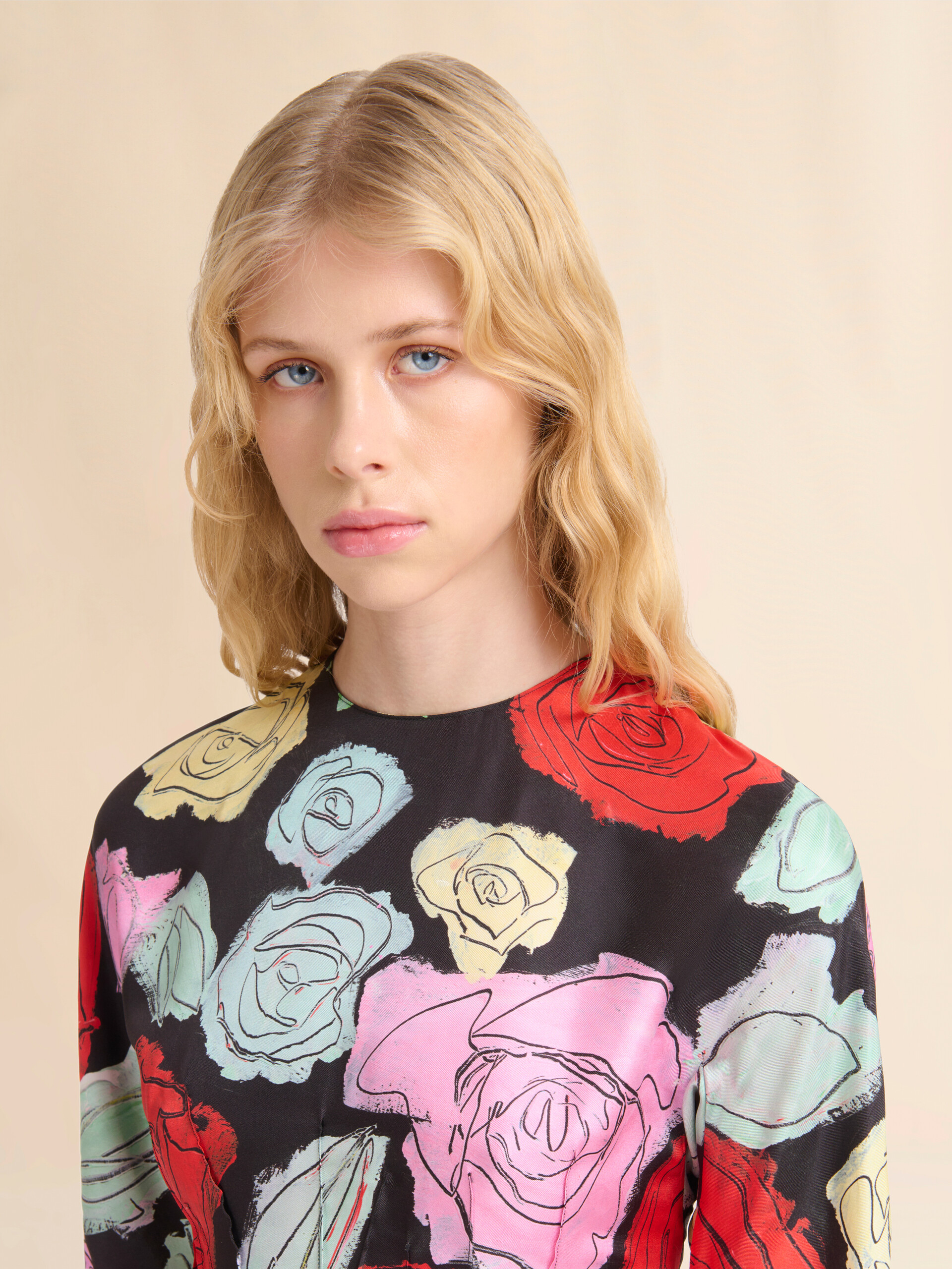 Black silk long-sleeve dress wih Orion print - Dresses - Image 4
