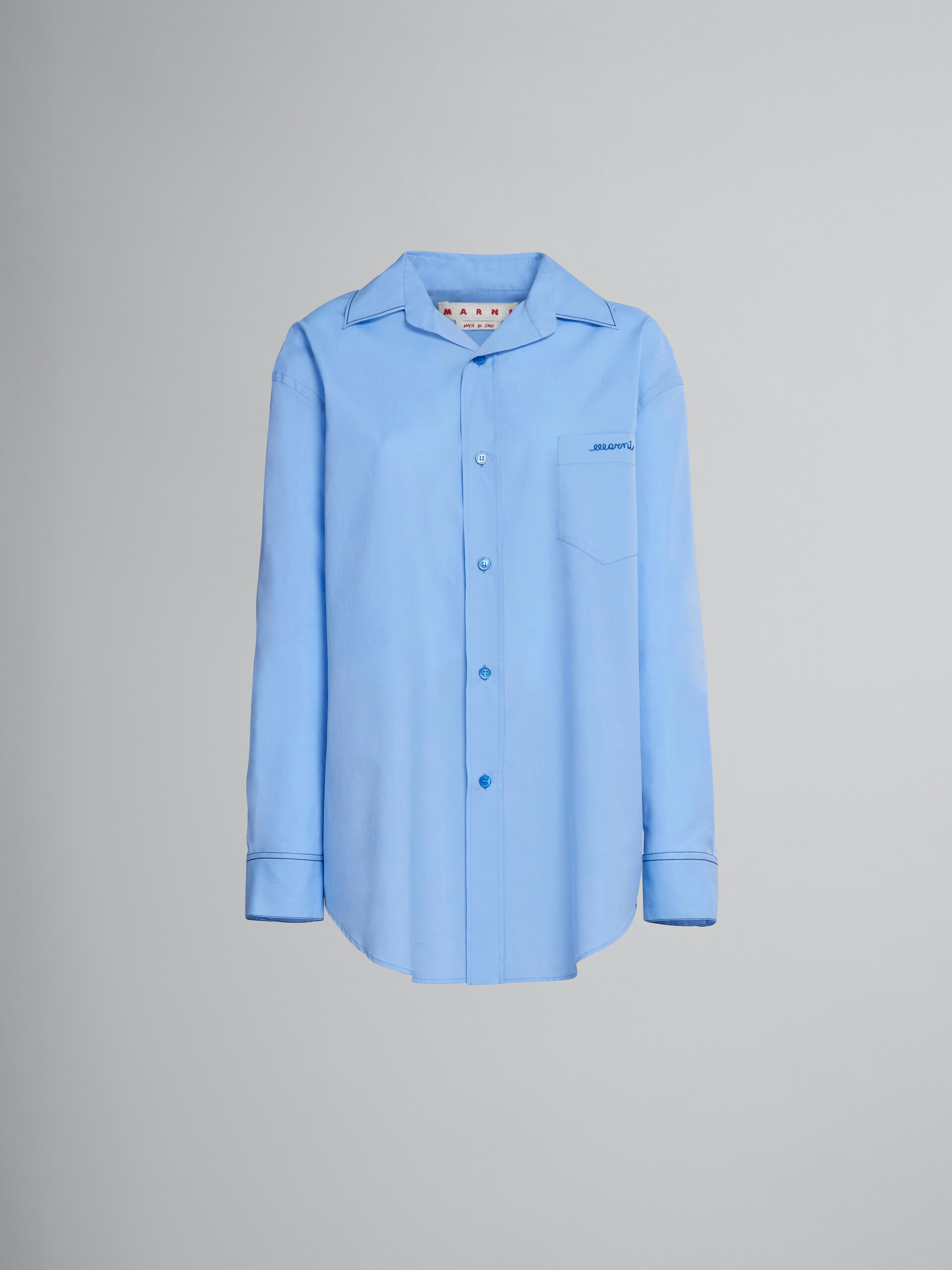 Chemise en coton biologique bleu clair avec logo brodé - Chemises - Image 1