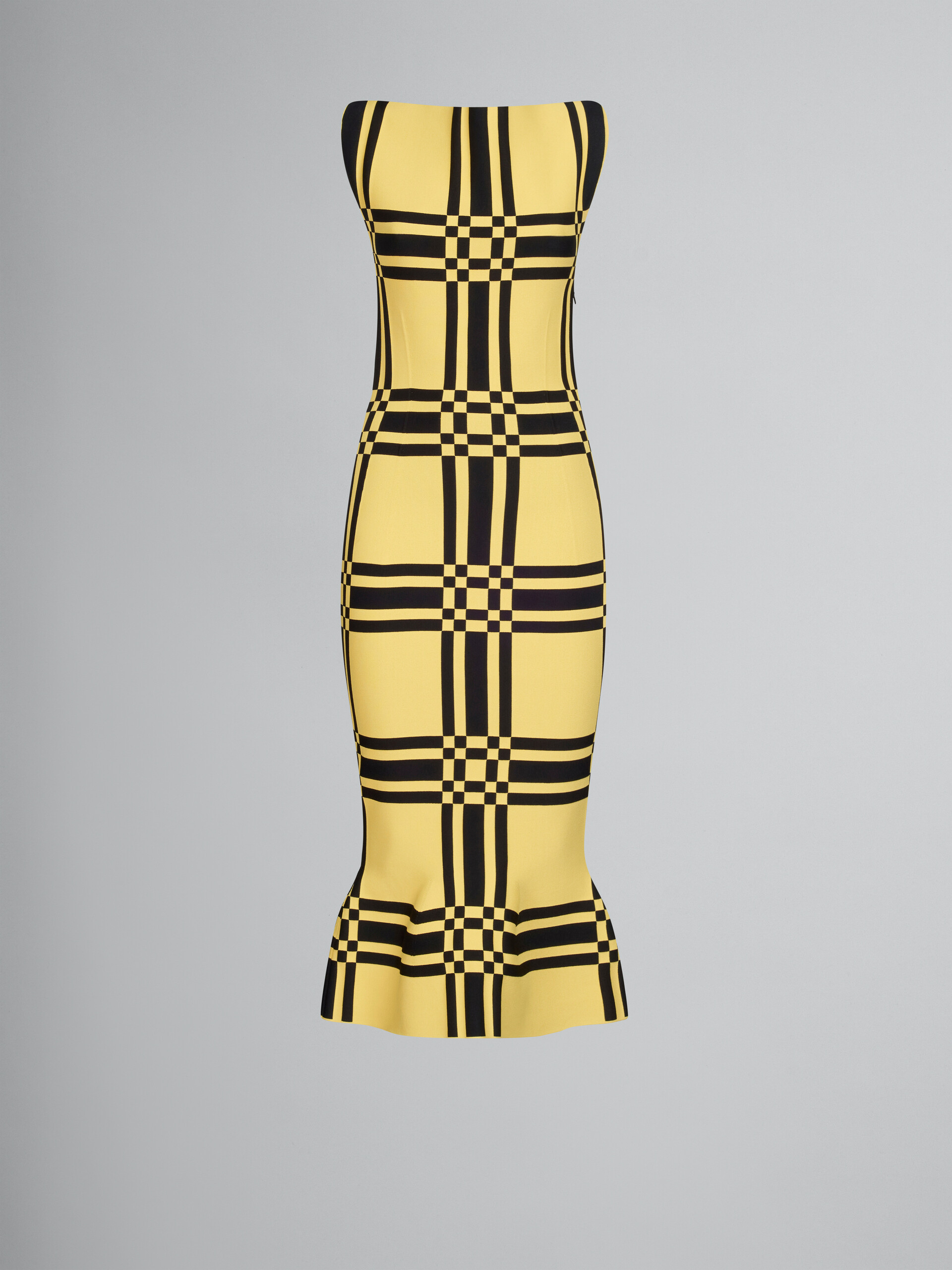 Yellow viscose sheath dress with maxi check - Dresses - Image 1