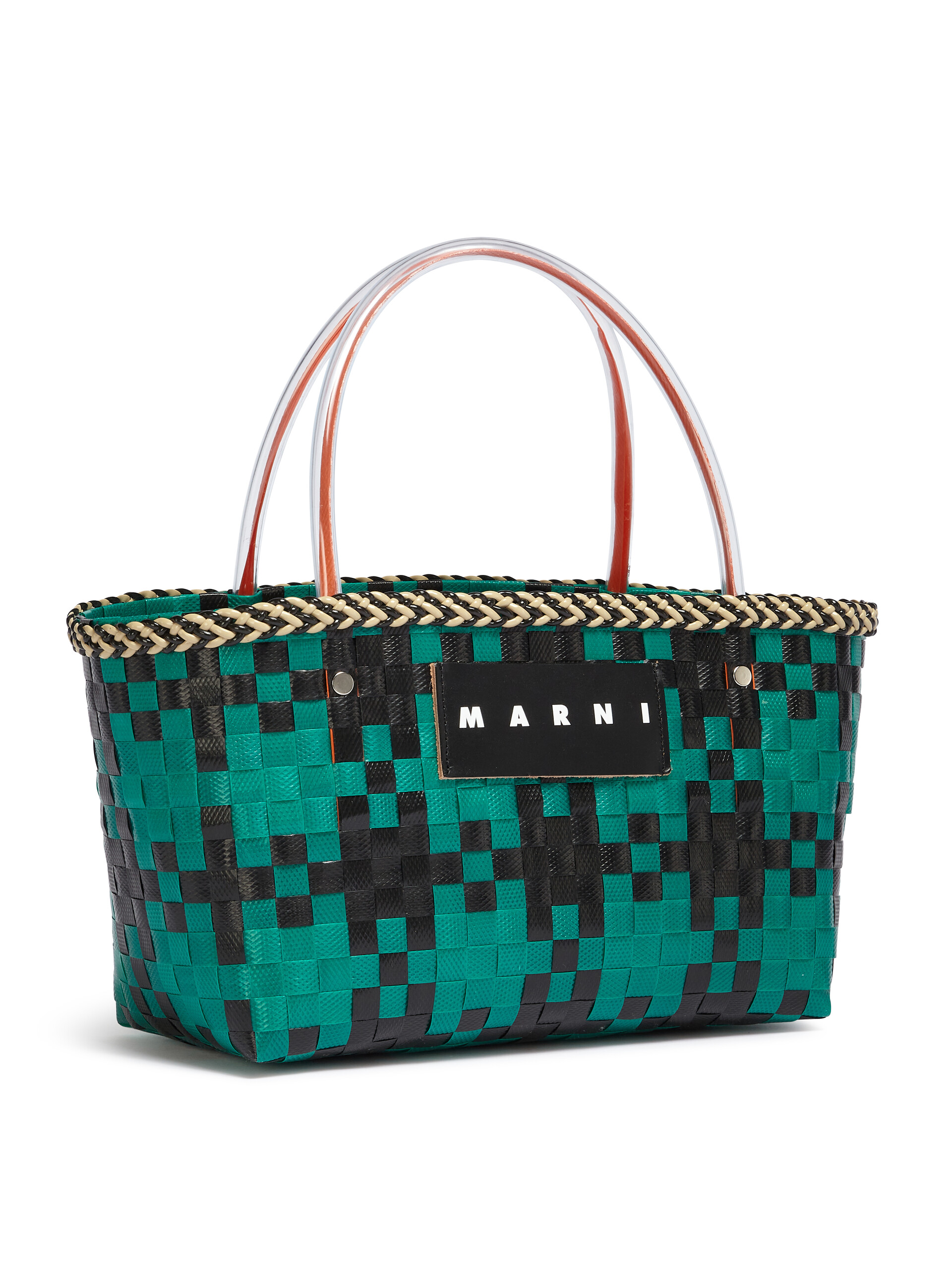 MARNI MARKET CHECK BAG in black and green tartan woven material - Bags - Image 4